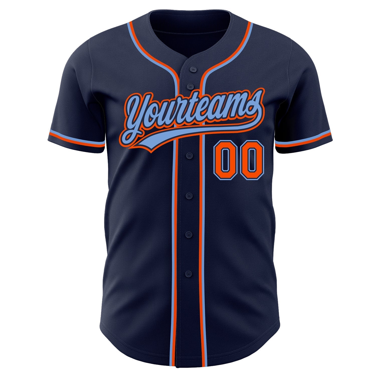 Custom Navy Orange-Powder Blue Authentic Baseball Jersey baseball jersey product view 2