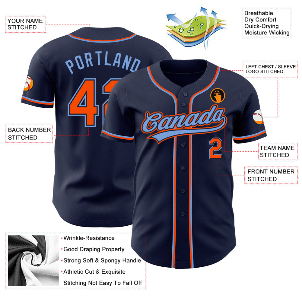 Custom Navy Orange-Powder Blue Authentic Baseball Jersey baseball jersey product view 3