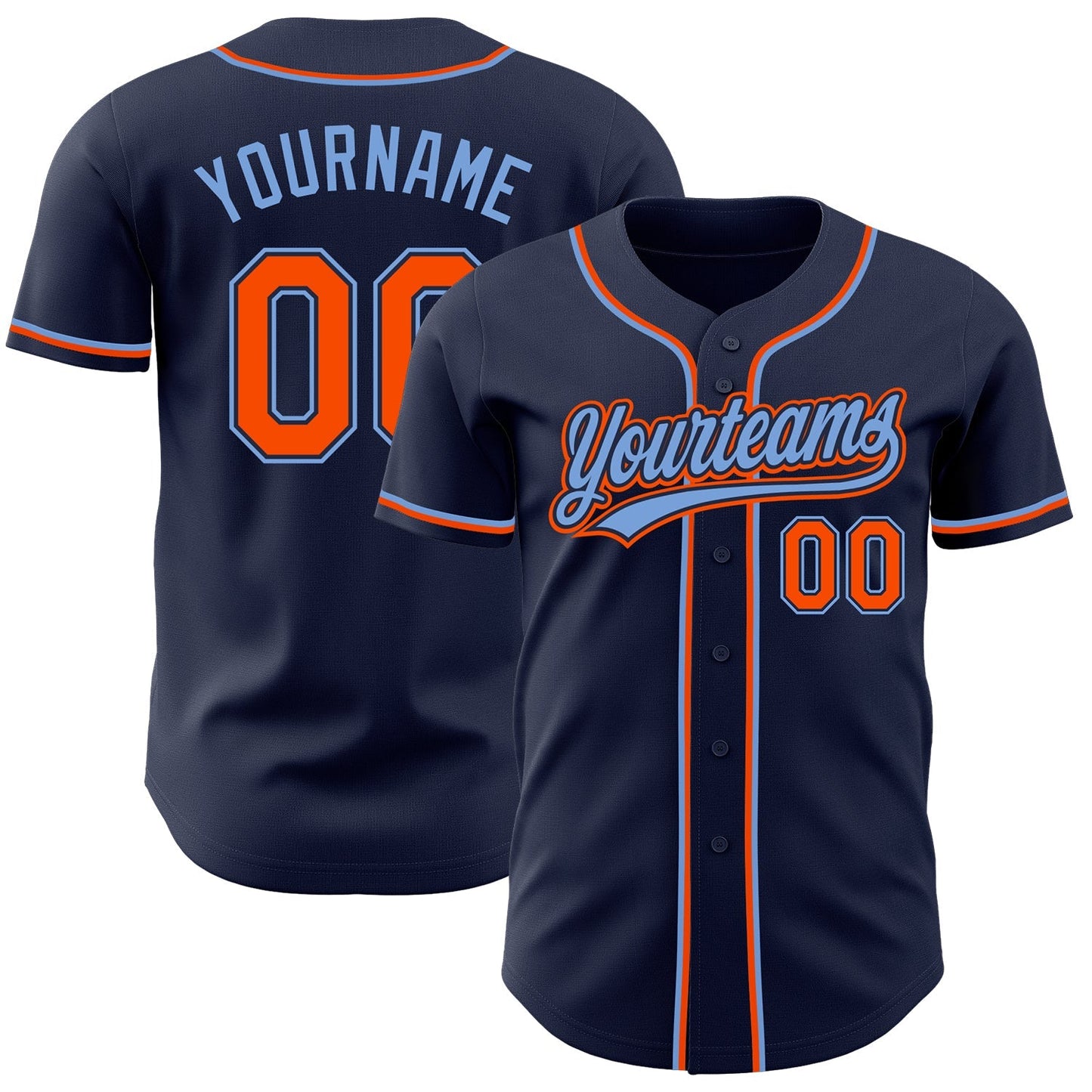 Custom Navy Orange-Powder Blue Authentic Baseball Jersey baseball jersey product view 1