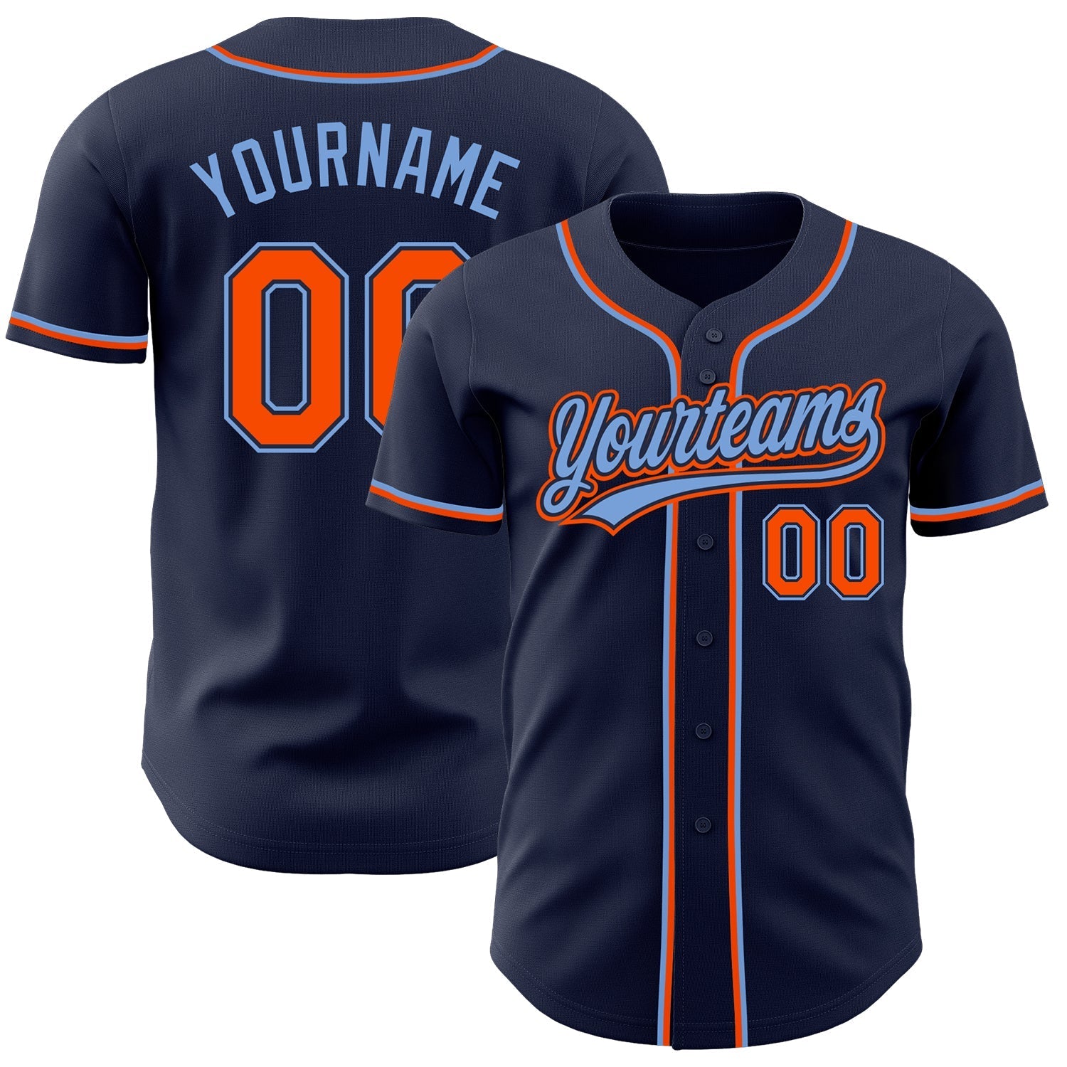 Custom Navy Orange-Powder Blue Authentic Baseball Jersey baseball jersey product view 1