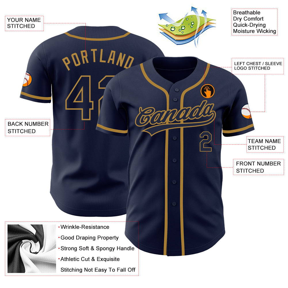 Custom Navy Navy-Old Gold Authentic Baseball Jersey baseball jersey product view 3