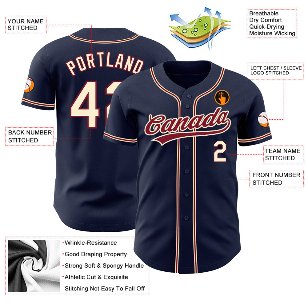 Custom Navy City Cream-Crimson Authentic Baseball Jersey baseball jersey product view 4