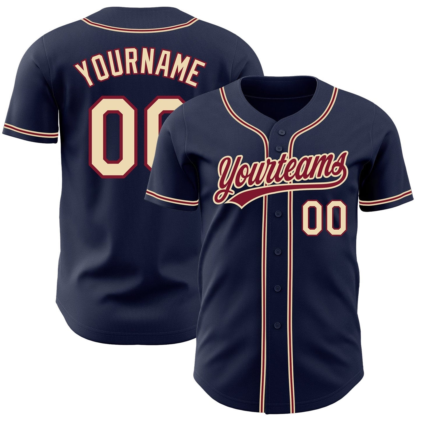 Custom Navy City Cream-Crimson Authentic Baseball Jersey baseball jersey product view 1