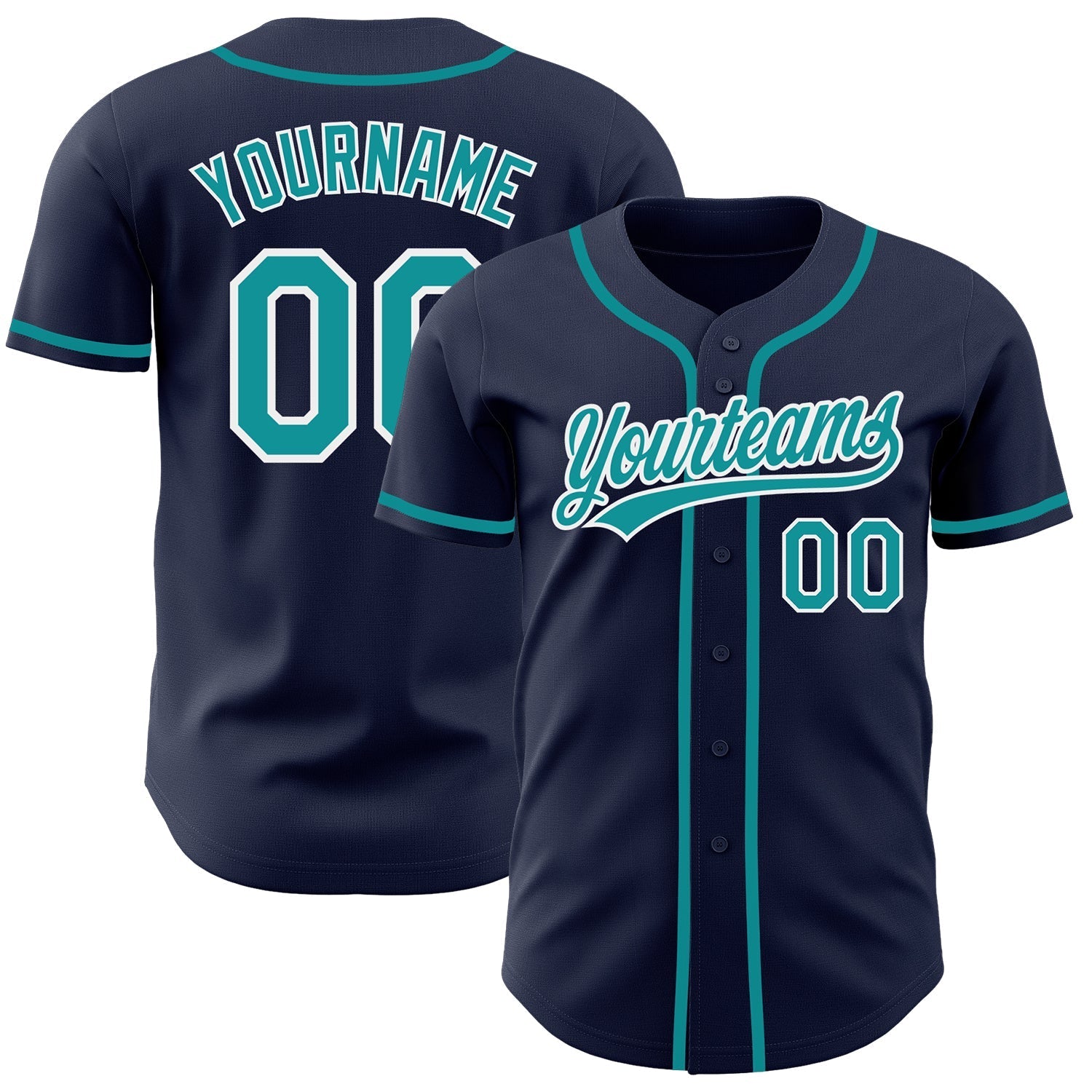 Custom Navy Teal-White Authentic Baseball Jersey baseball jersey product view 1