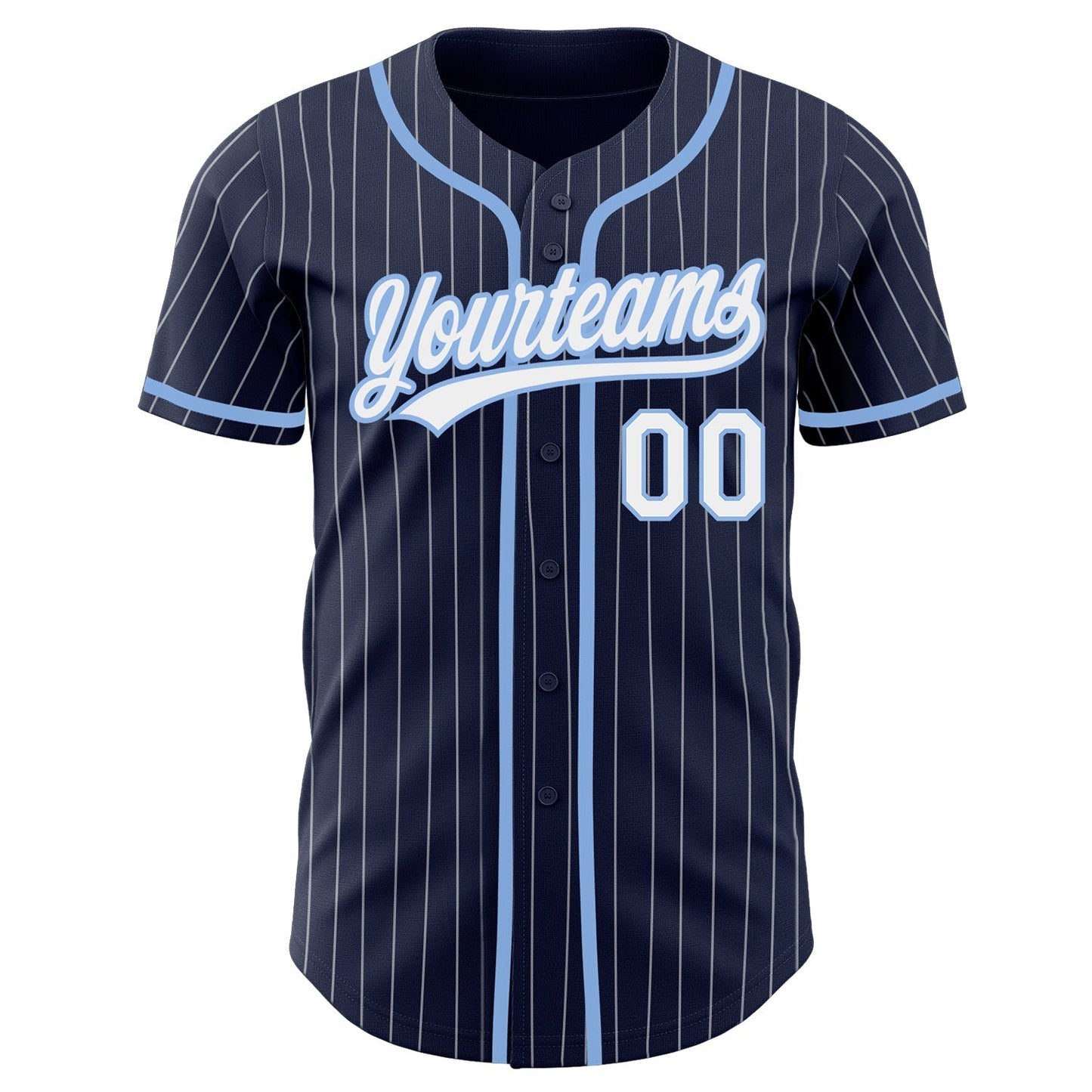 Custom Navy White Pinstripe White-Light Blue Authentic Baseball Jersey baseball jersey product view 2