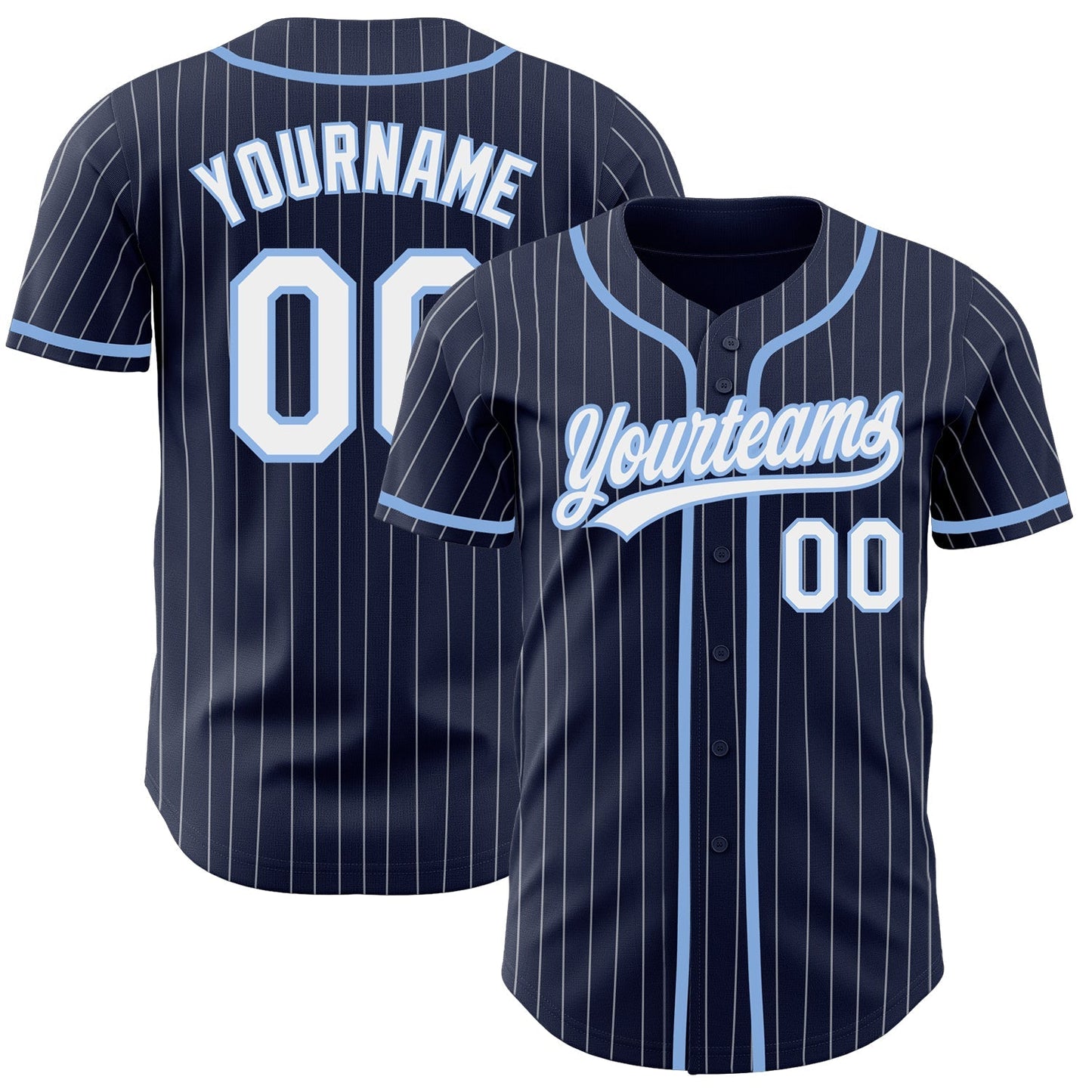 Custom Navy White Pinstripe White-Light Blue Authentic Baseball Jersey baseball jersey product view 1
