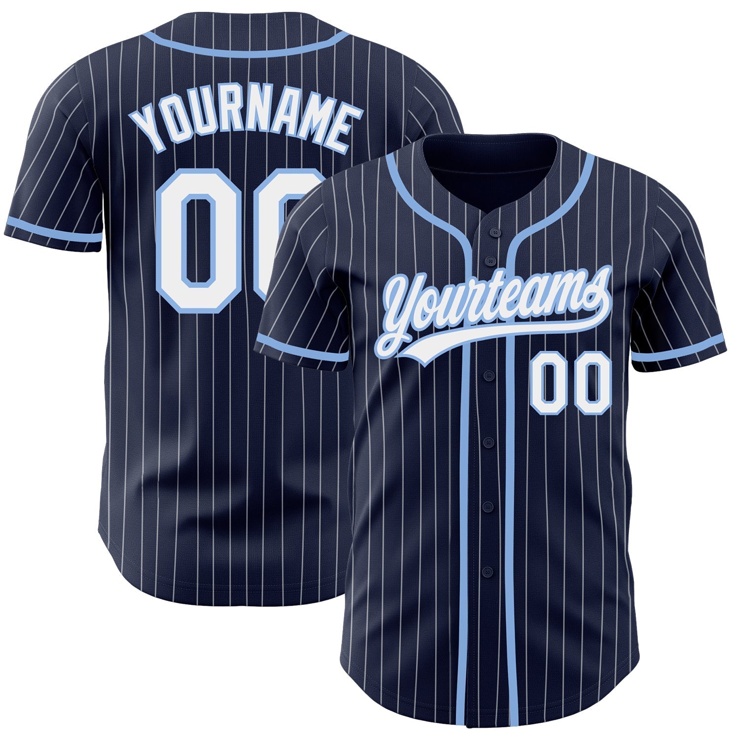 Custom Navy White Pinstripe White-Light Blue Authentic Baseball Jersey baseball jersey product view 1