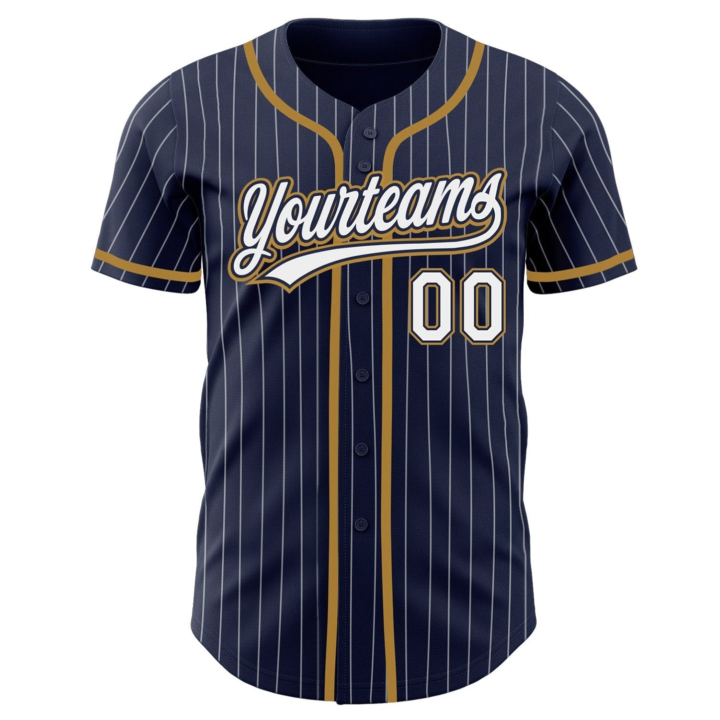 Custom Navy White Pinstripe White-Old Gold Authentic Baseball Jersey baseball jersey product view 2