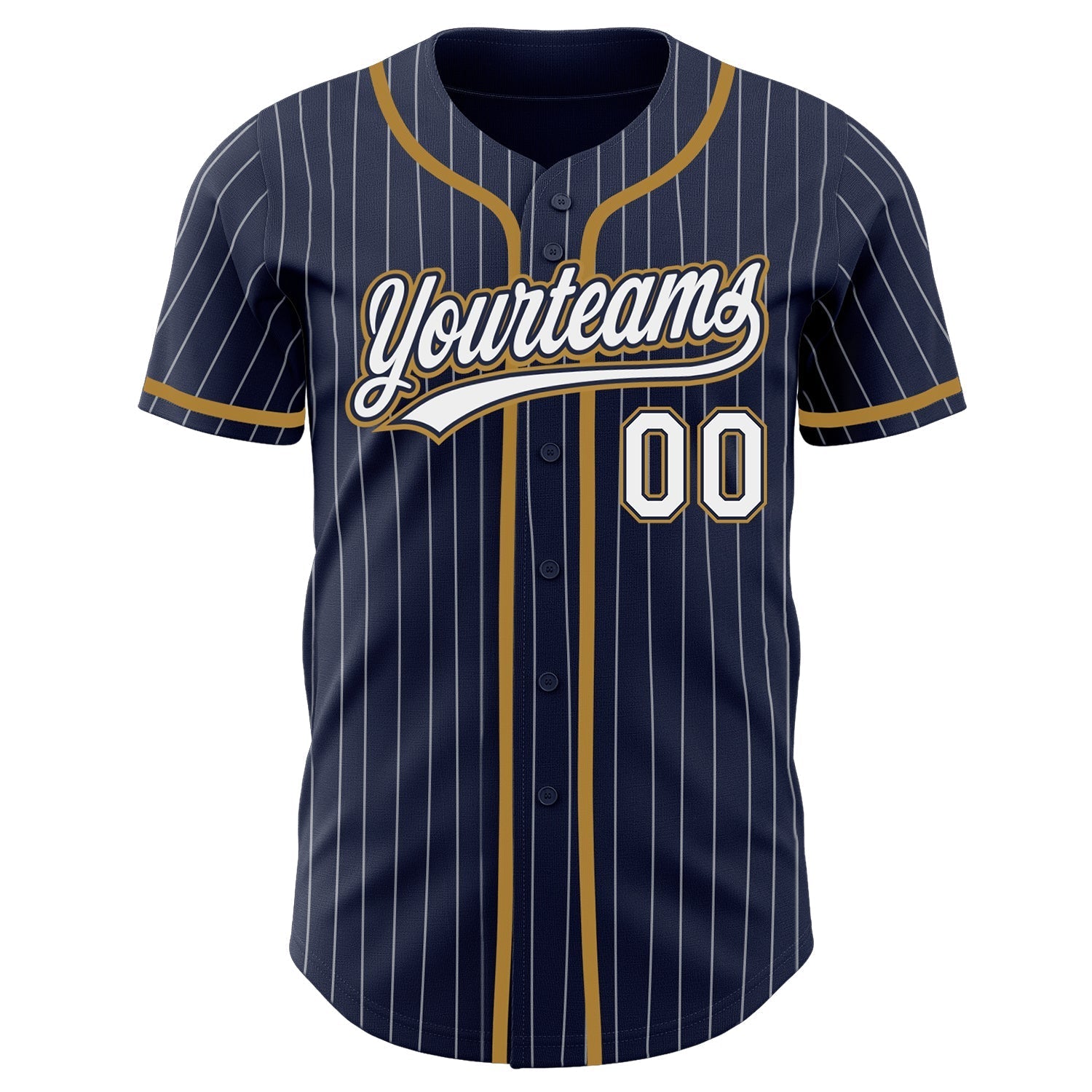 Custom Navy White Pinstripe White-Old Gold Authentic Baseball Jersey baseball jersey product view 2