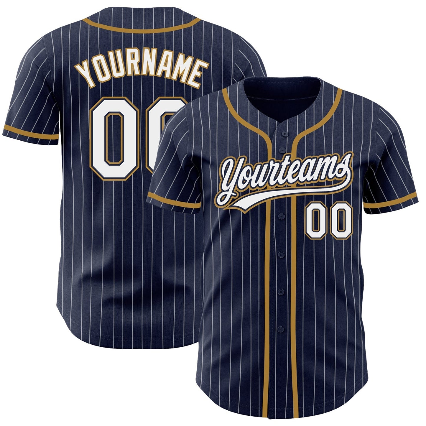 Custom Navy White Pinstripe White-Old Gold Authentic Baseball Jersey baseball jersey product view 1