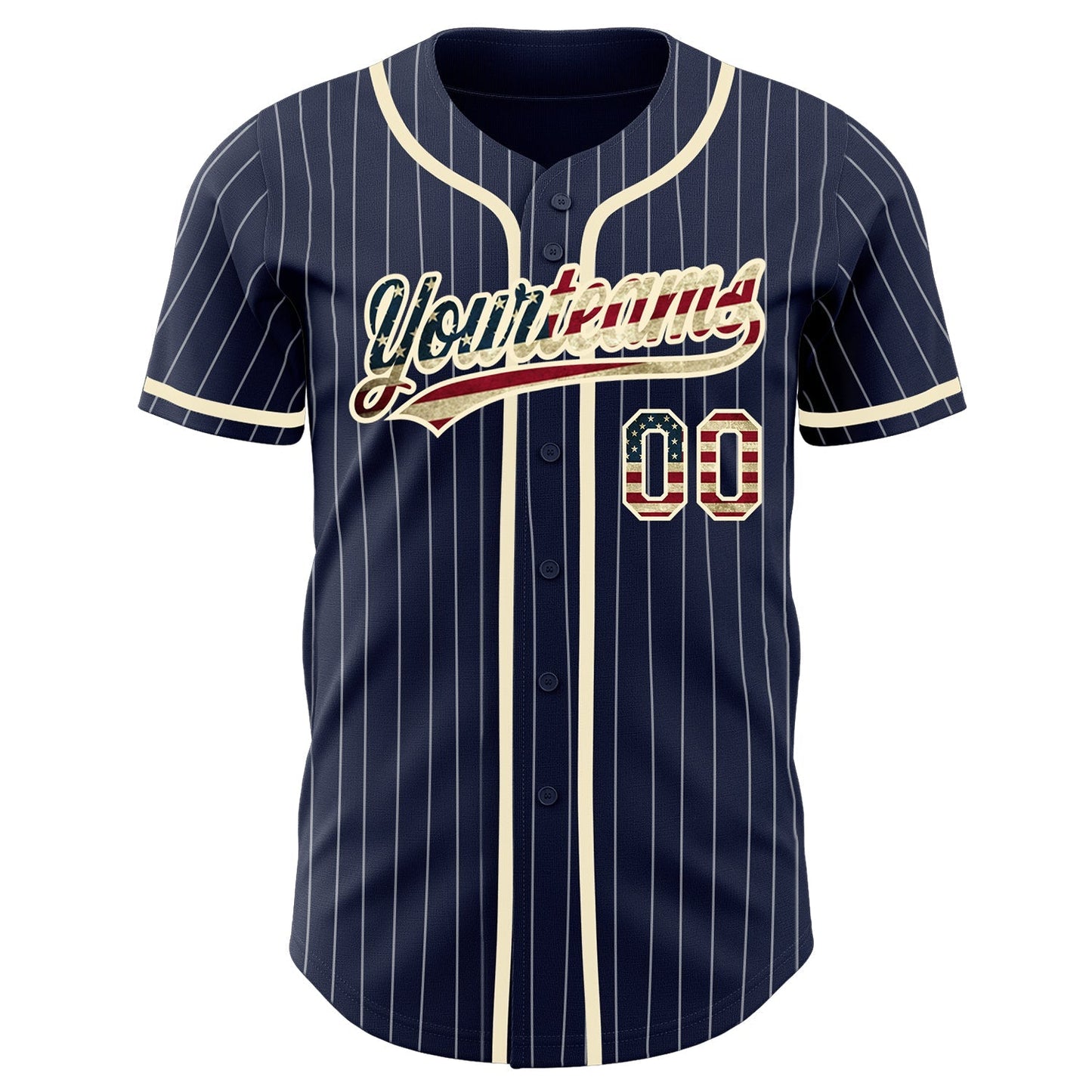 Custom Navy White Pinstripe Vintage USA Flag-Cream Authentic Baseball Jersey baseball jersey product view 2