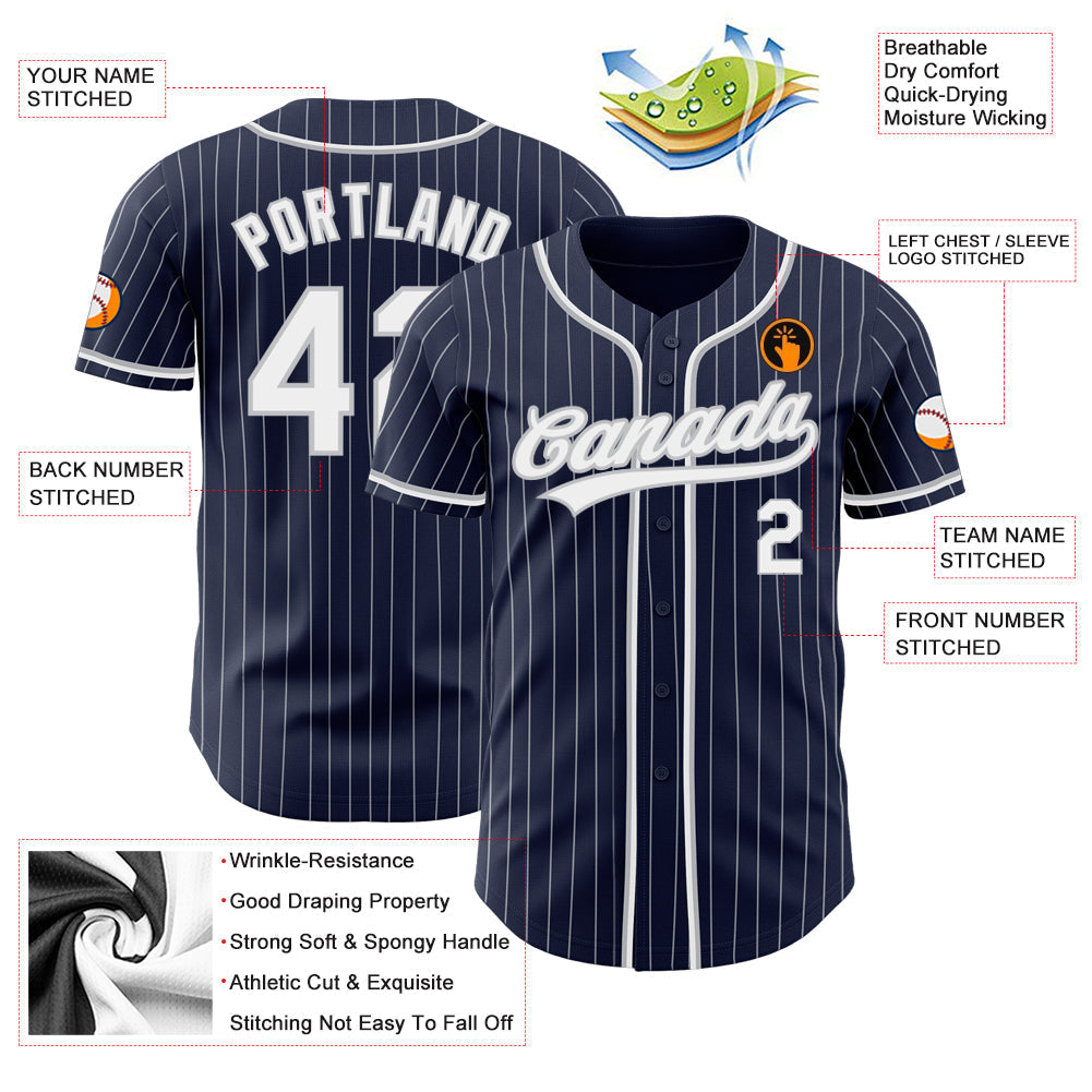 Custom Navy White Pinstripe White-Gray Authentic Baseball Jersey baseball jersey product view 3