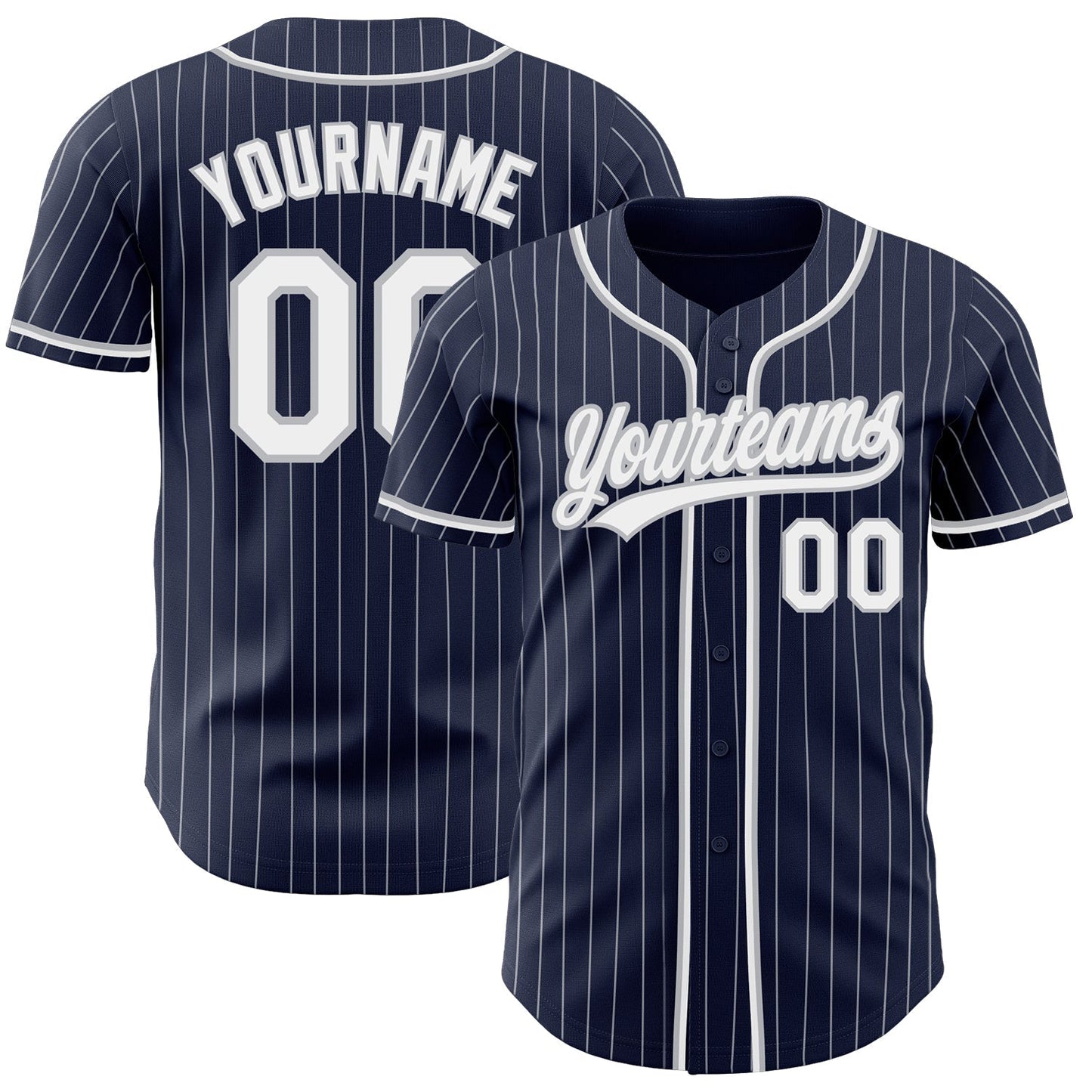 Custom Navy White Pinstripe White-Gray Authentic Baseball Jersey baseball jersey product view 1