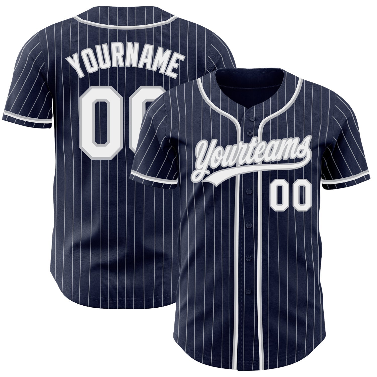 Custom Navy White Pinstripe White-Gray Authentic Baseball Jersey baseball jersey product view 1