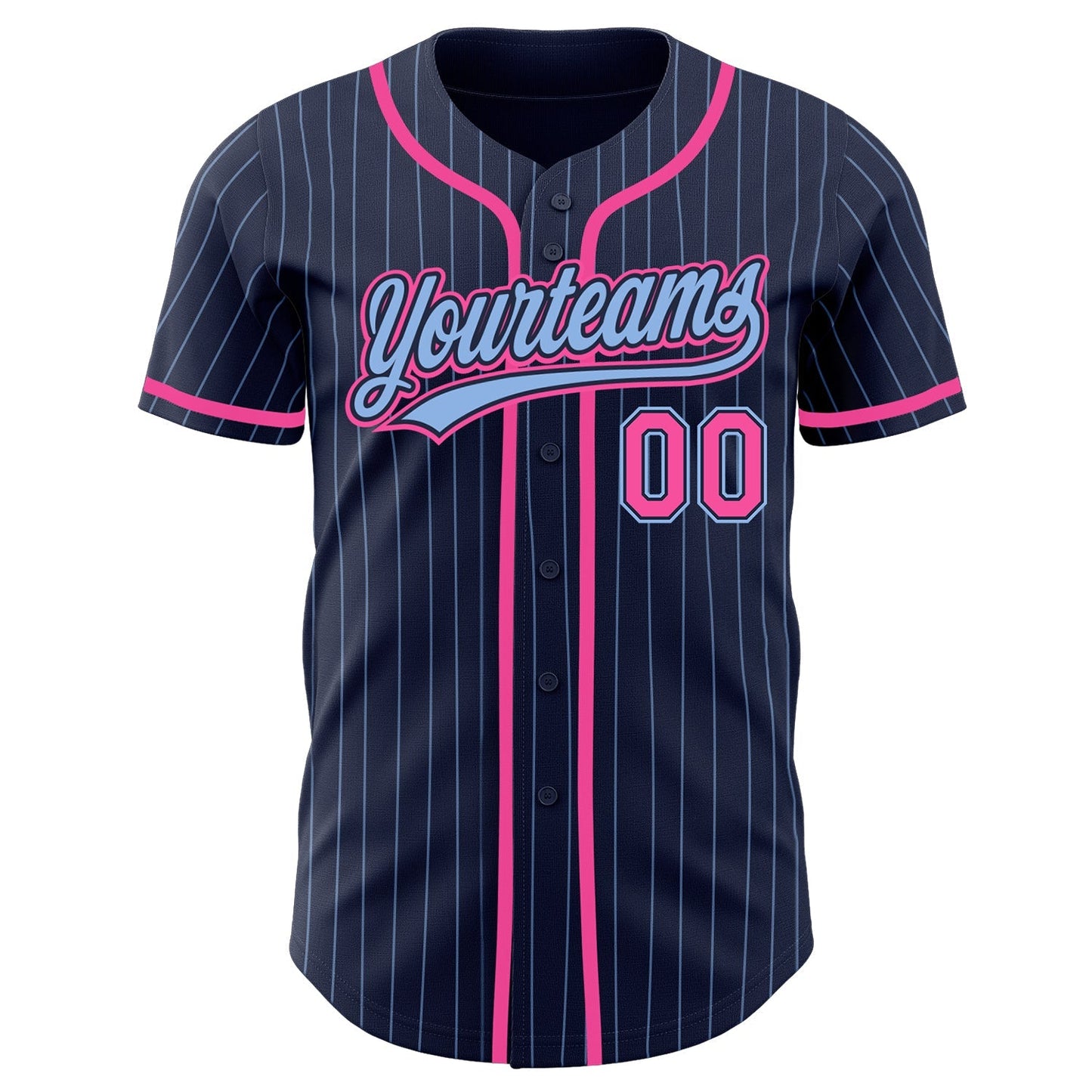 Custom Navy Light Blue Pinstripe Pink Authentic Baseball Jersey baseball jersey product view 3