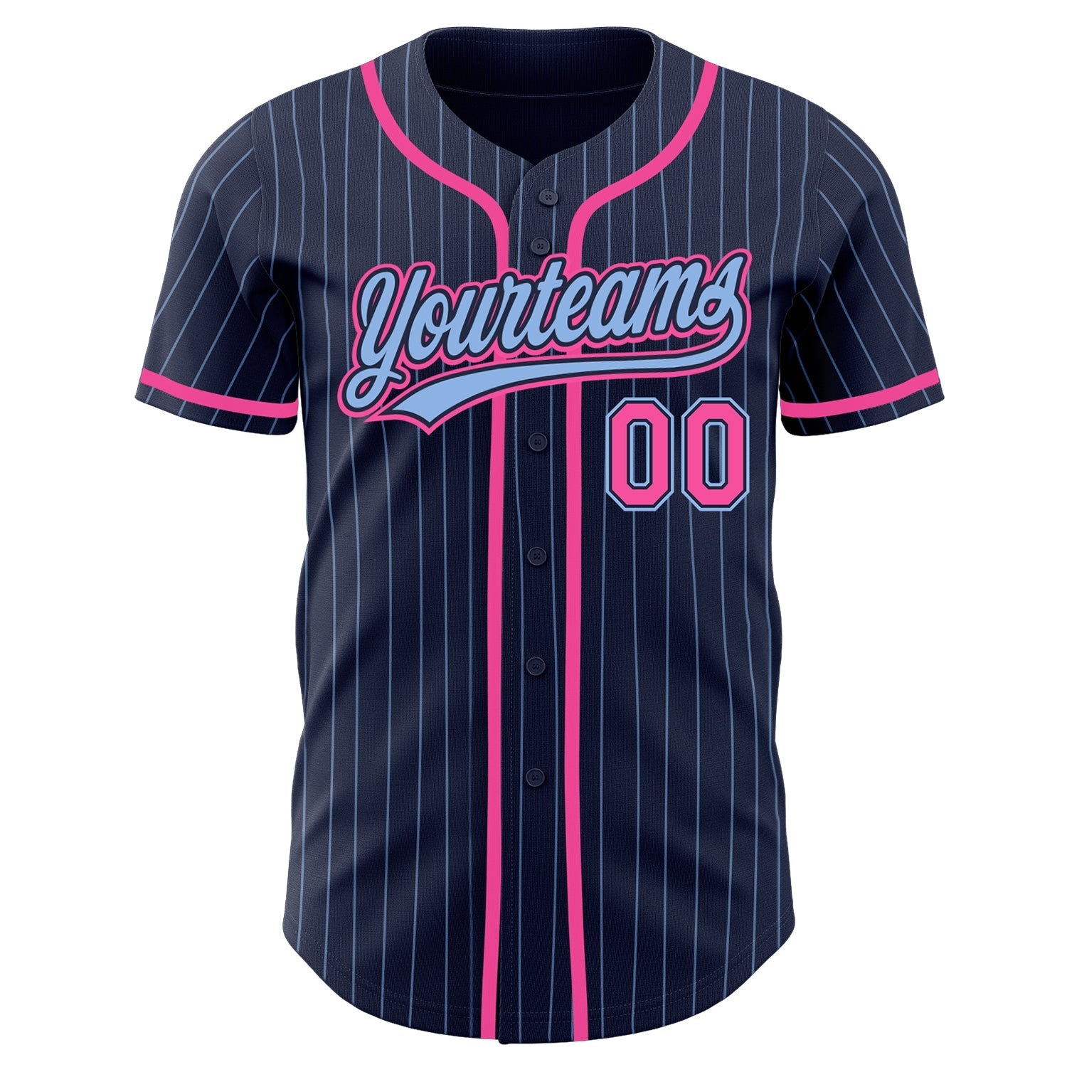 Custom Navy Light Blue Pinstripe Pink Authentic Baseball Jersey baseball jersey product view 3