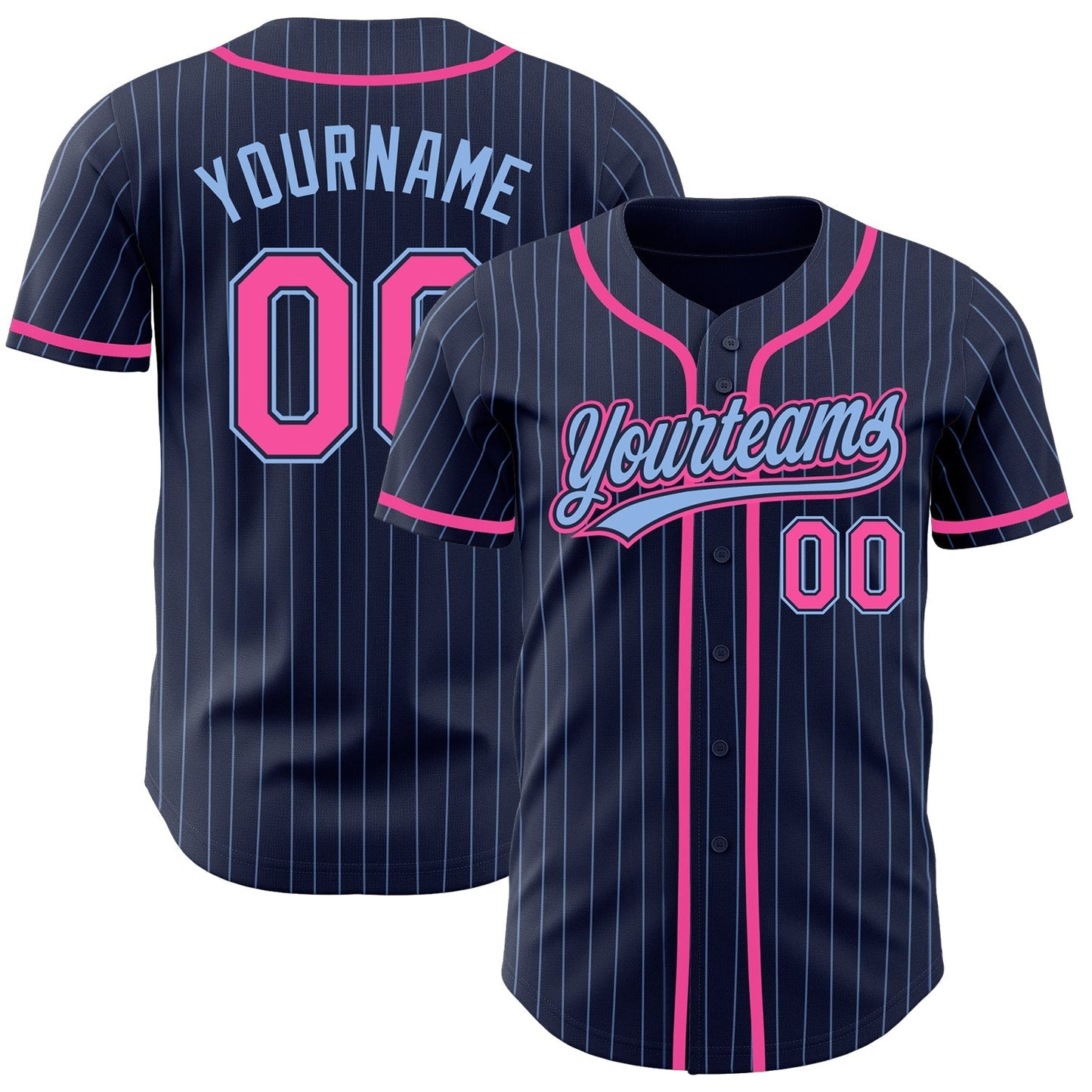 Custom Navy Light Blue Pinstripe Pink Authentic Baseball Jersey baseball jersey product view 1