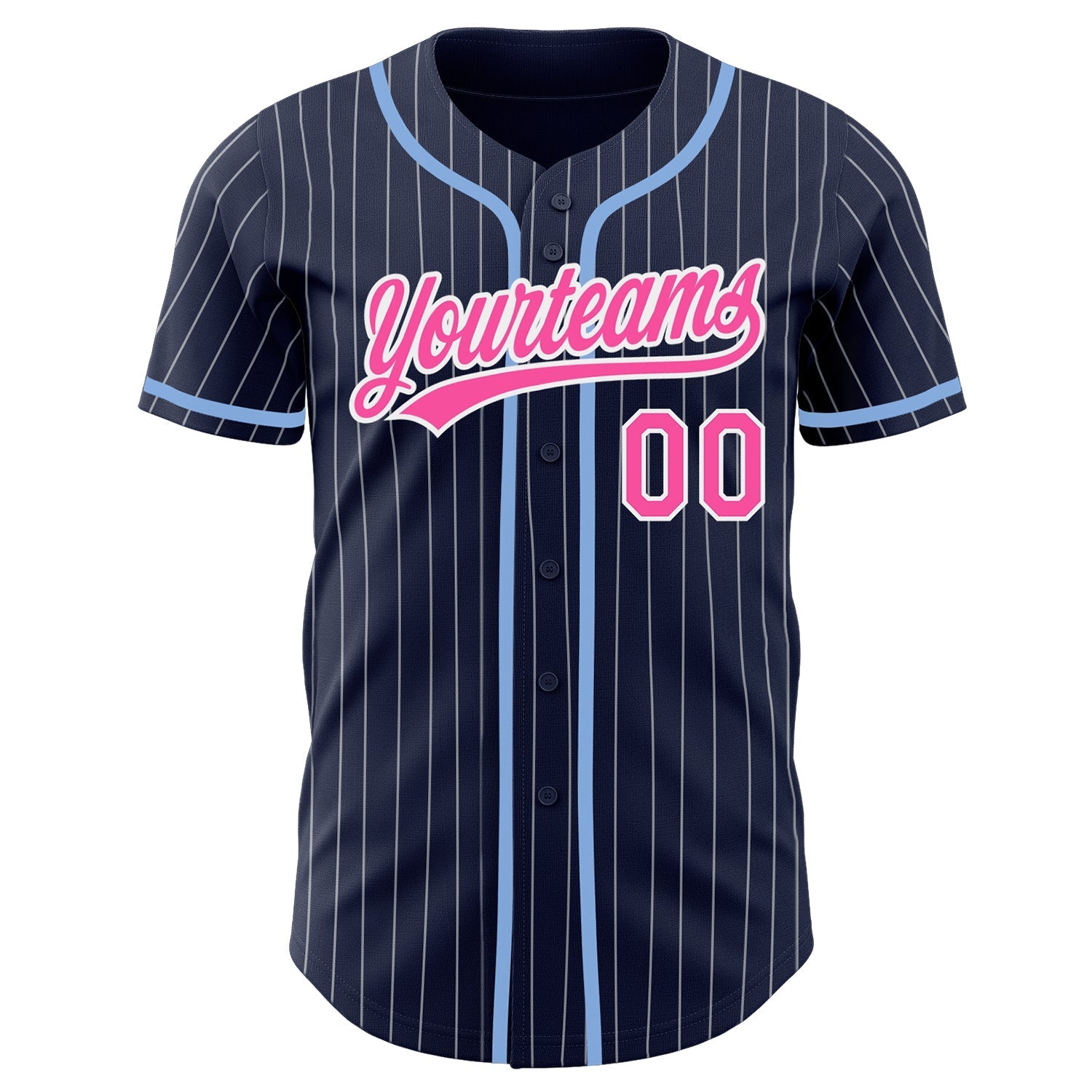 Custom Navy White Pinstripe Pink Authentic Baseball Jersey baseball jersey product view 2