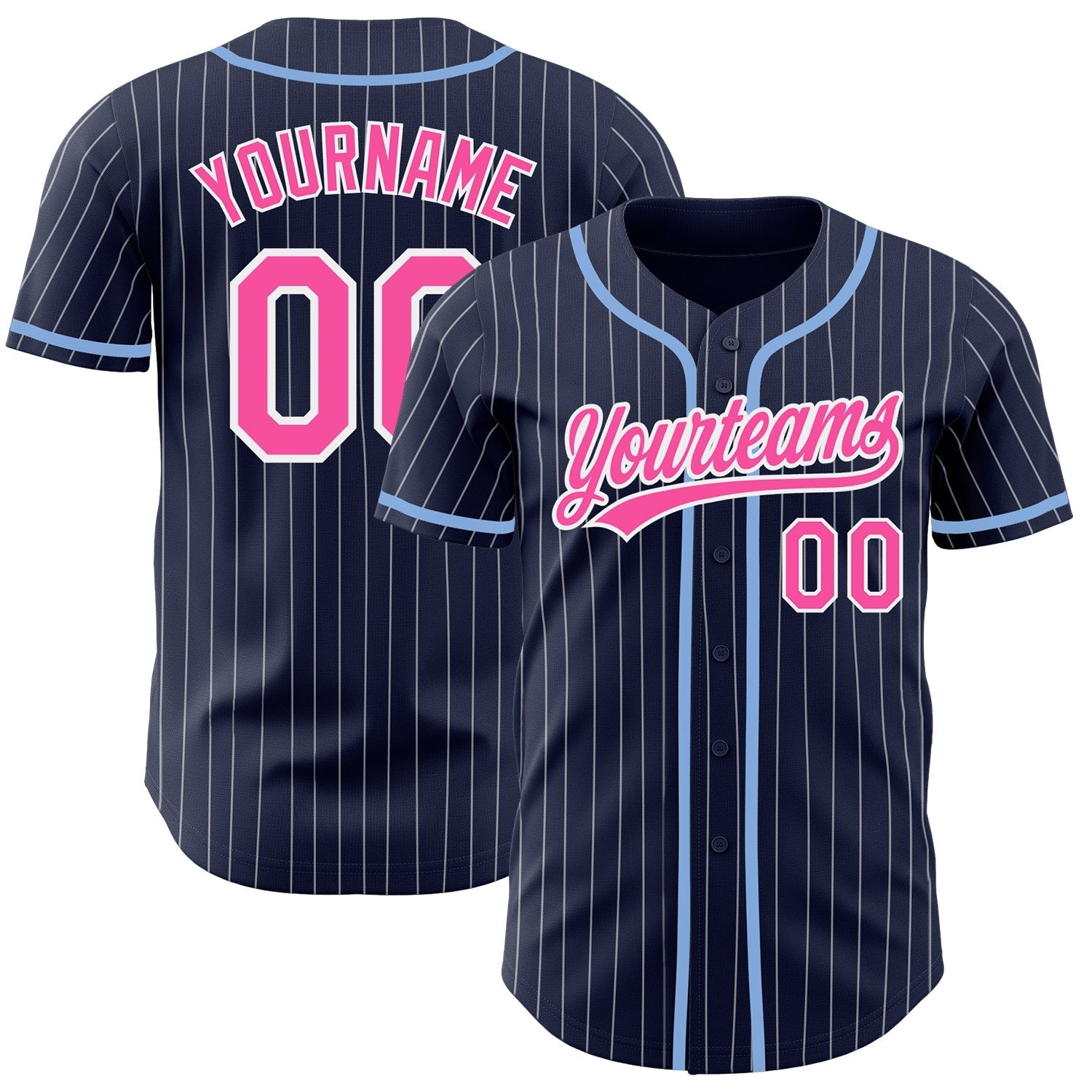 Custom Navy White Pinstripe Pink Authentic Baseball Jersey baseball jersey product view 1