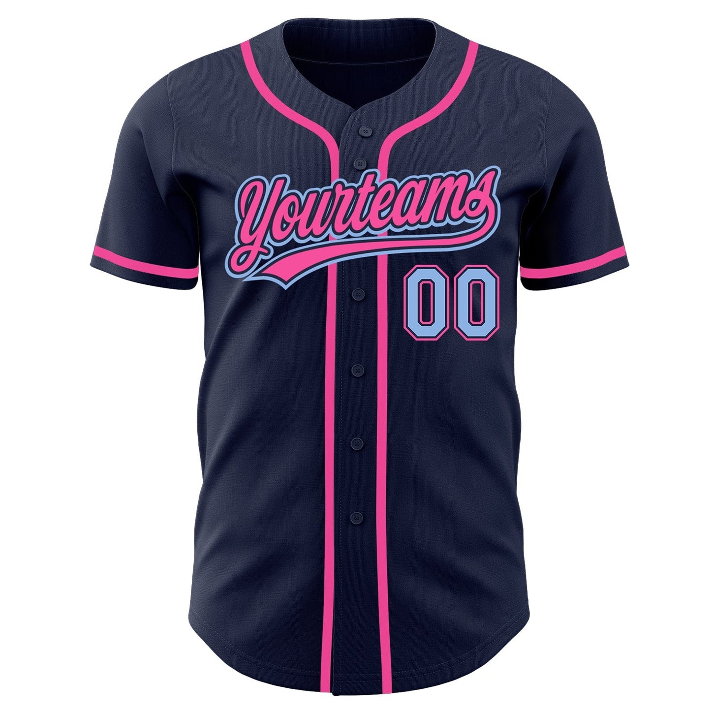 Custom Navy Light Blue-Pink Authentic Baseball Jersey baseball jersey product view 2