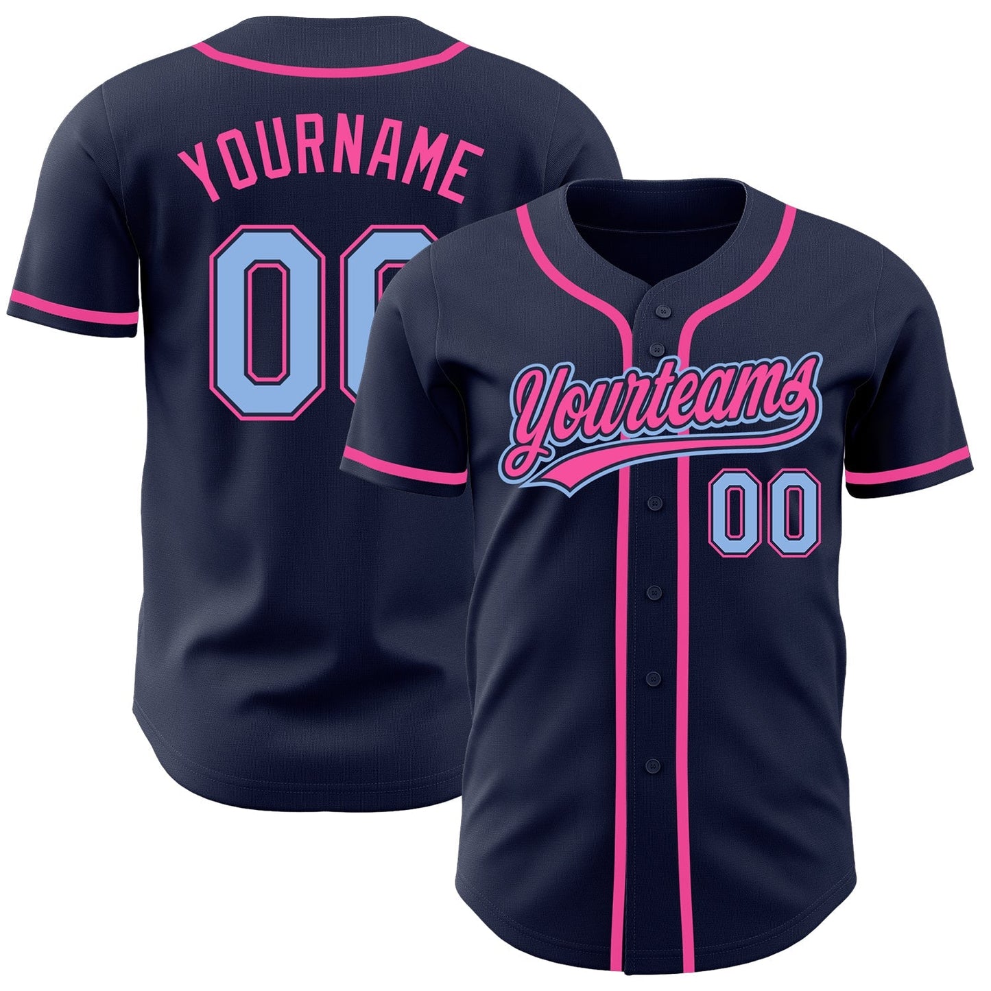 Custom Navy Light Blue-Pink Authentic Baseball Jersey baseball jersey product view 1