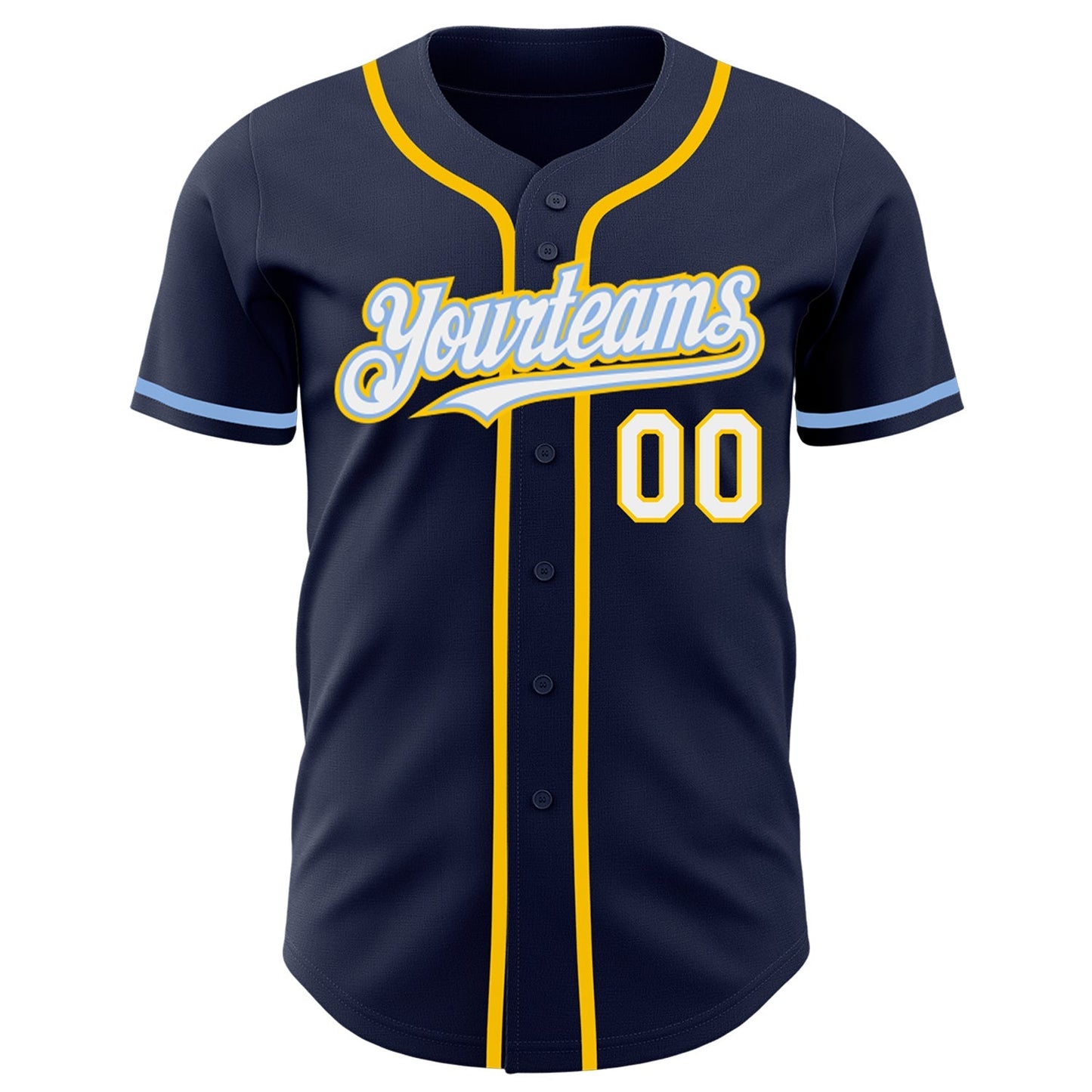 Custom Navy White Yellow-Light Blue Authentic Baseball Jersey baseball jersey product view 2