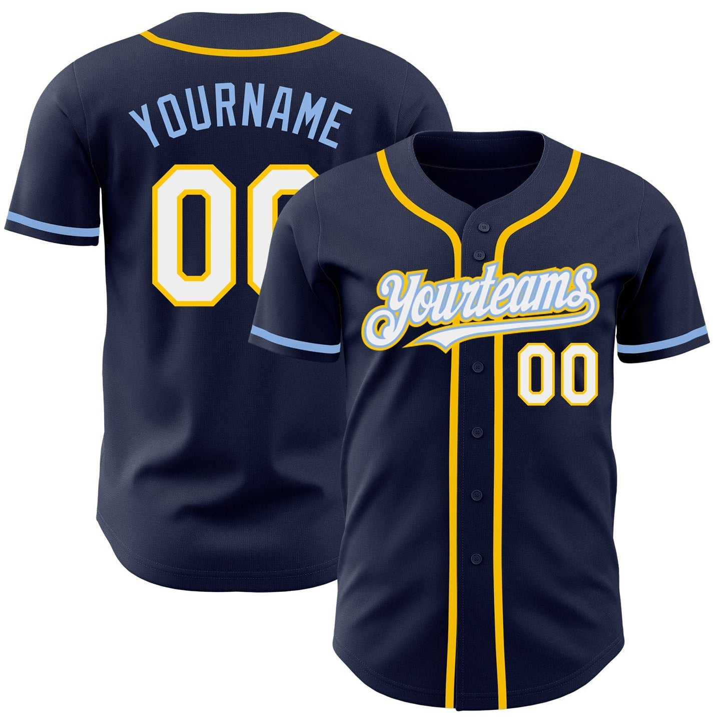 Custom Navy White Yellow-Light Blue Authentic Baseball Jersey baseball jersey product view 1