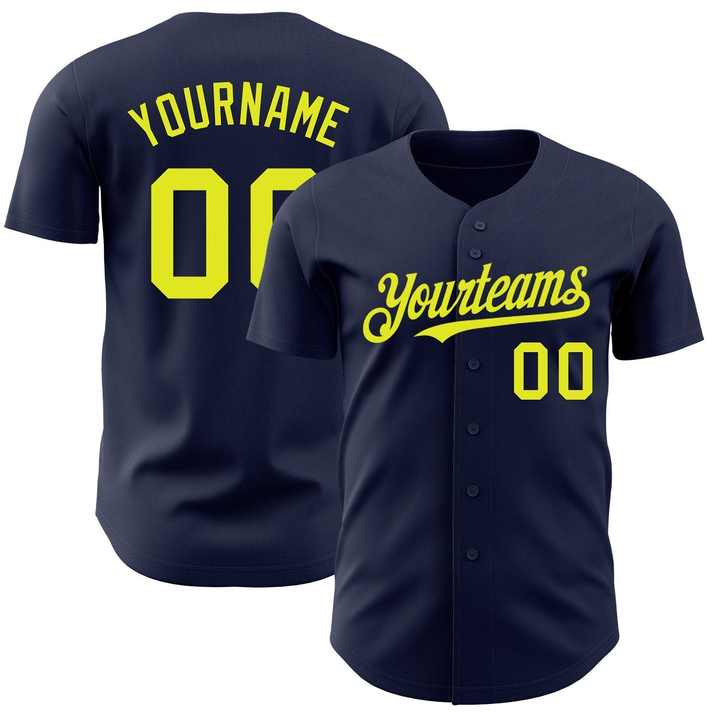 Custom Navy Neon Yellow Authentic Baseball Jersey baseball jersey product view 1