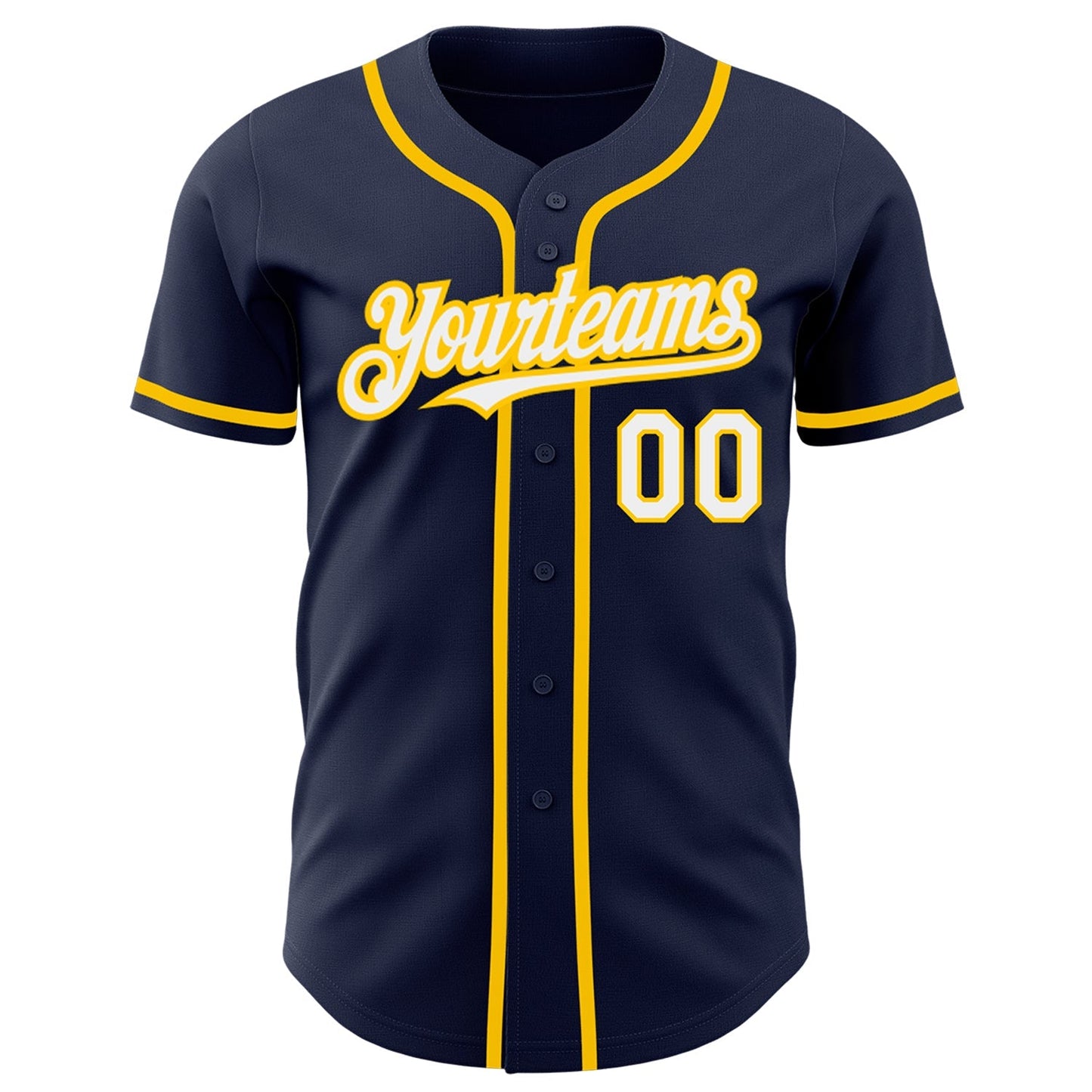 Custom Navy White-Yellow Authentic Baseball Jersey baseball jersey product view 2