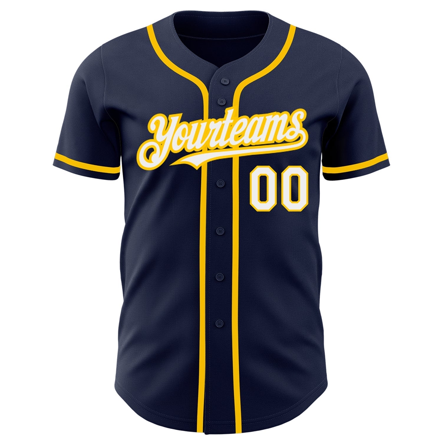 Custom Navy White-Yellow Authentic Baseball Jersey baseball jersey product view 2