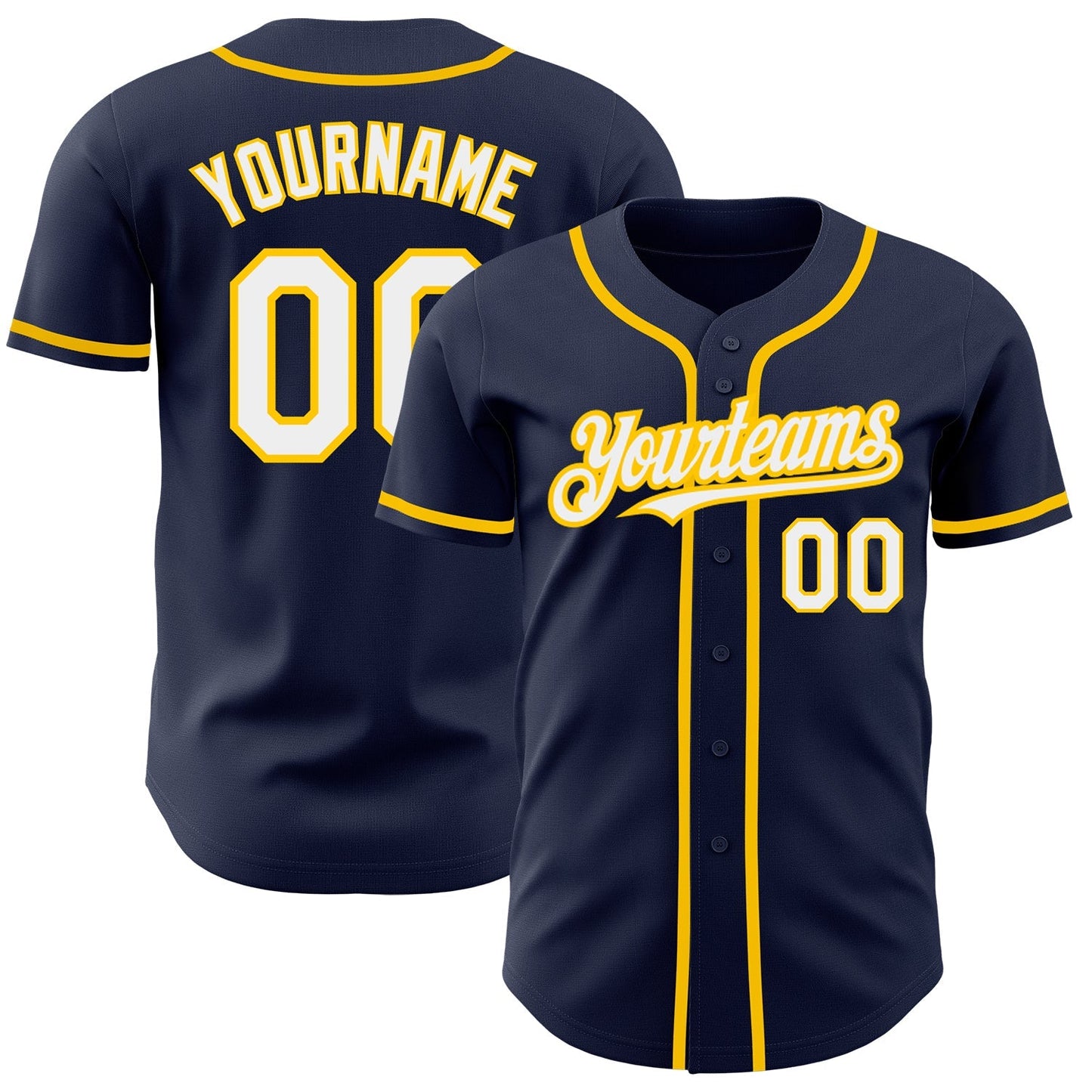 Custom Navy White-Yellow Authentic Baseball Jersey baseball jersey product view 1
