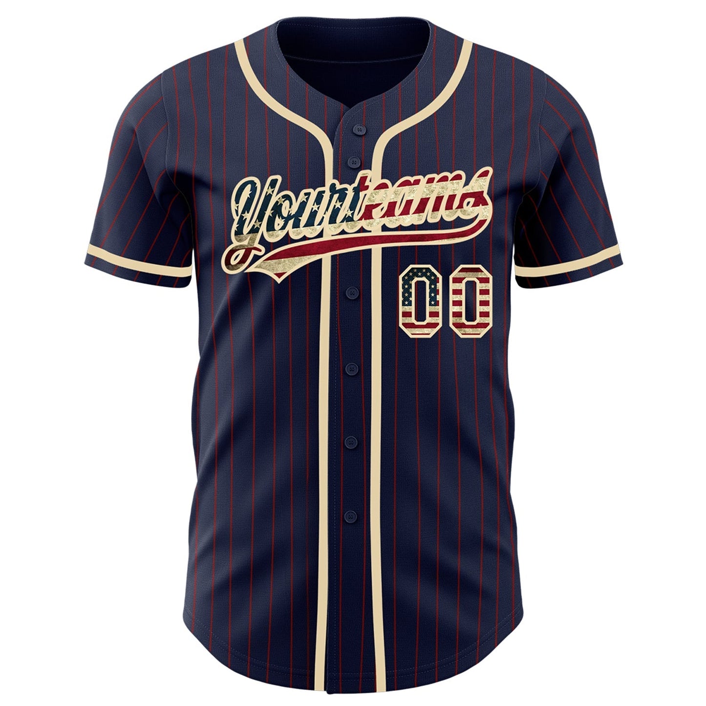 Custom Navy Red Pinstripe Vintage USA Flag-City Cream Authentic Baseball Jersey baseball jersey product view 2