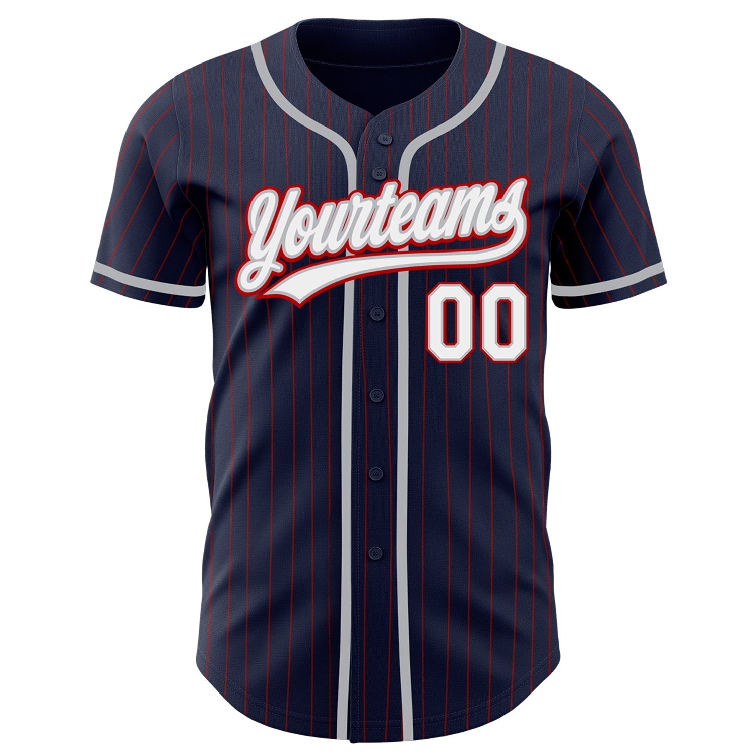 Custom Navy Red Pinstripe White-Gray Authentic Baseball Jersey baseball jersey product view 2