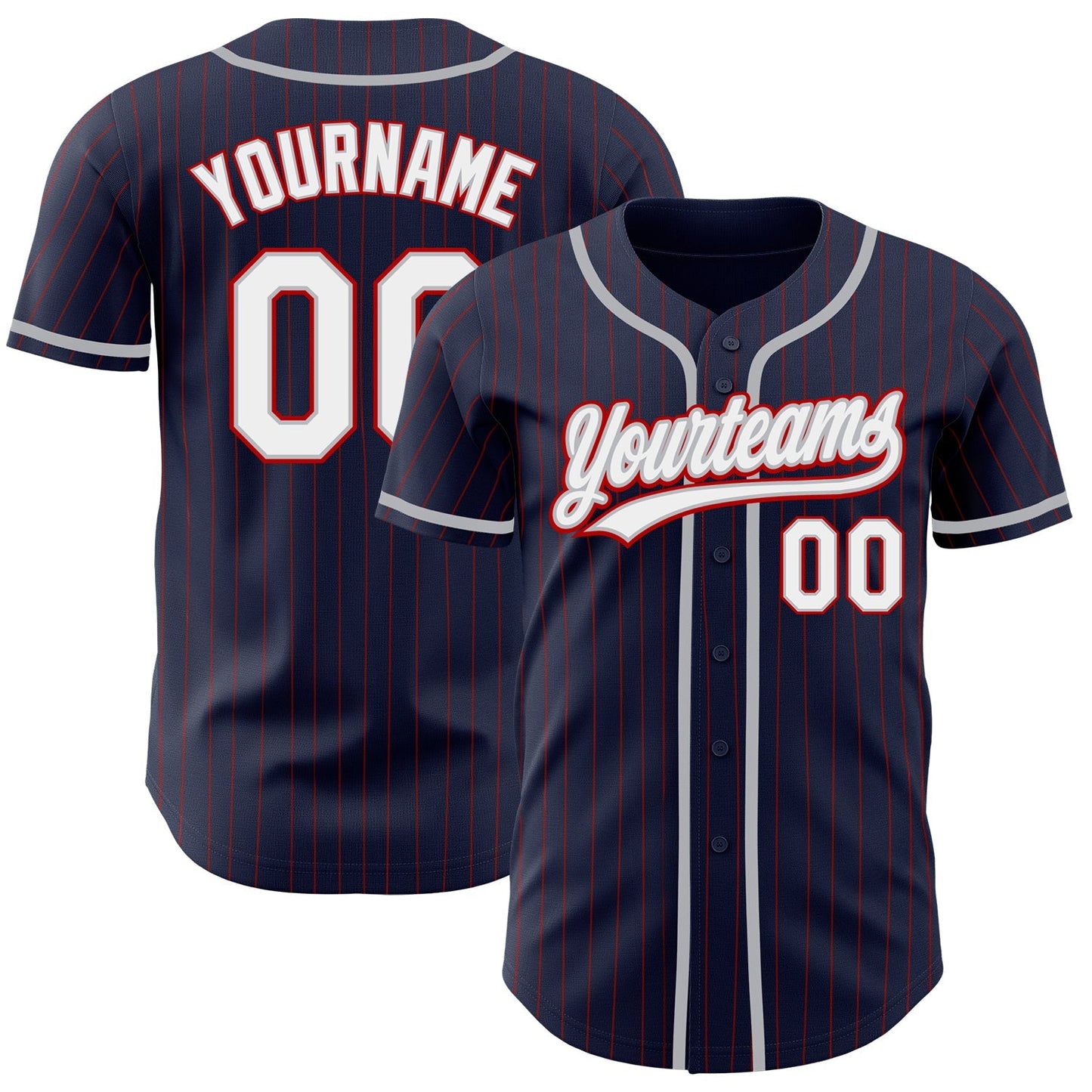 Custom Navy Red Pinstripe White-Gray Authentic Baseball Jersey baseball jersey product view 1