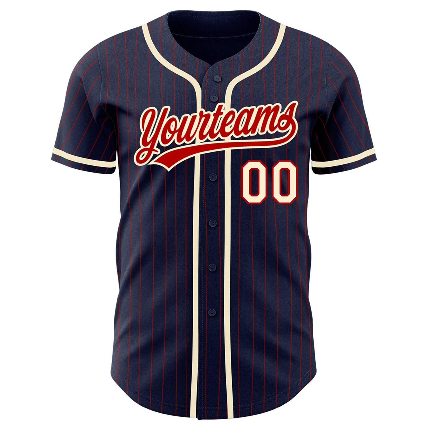 Custom Navy Red Pinstripe Cream Authentic Baseball Jersey baseball jersey product view 2