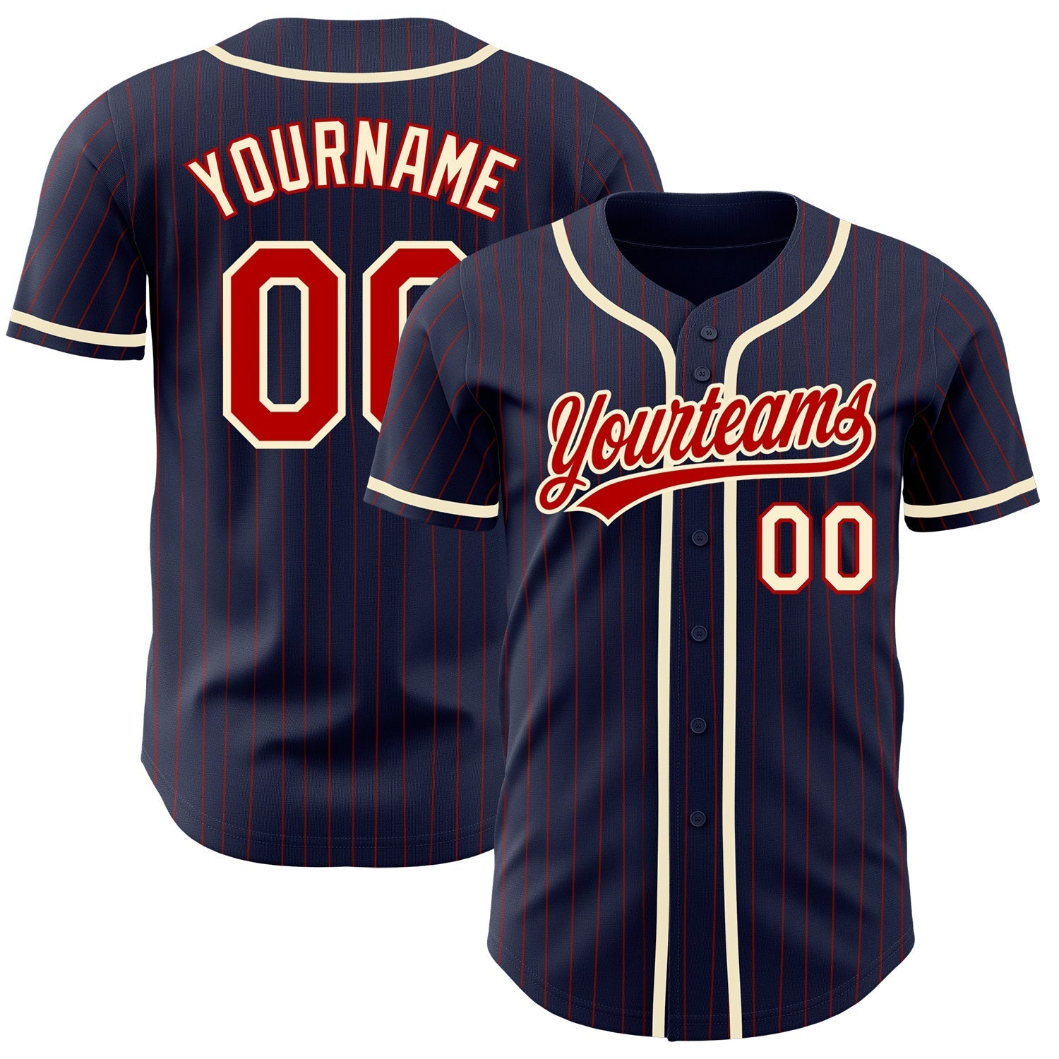 Custom Navy Red Pinstripe Cream Authentic Baseball Jersey baseball jersey product view 1
