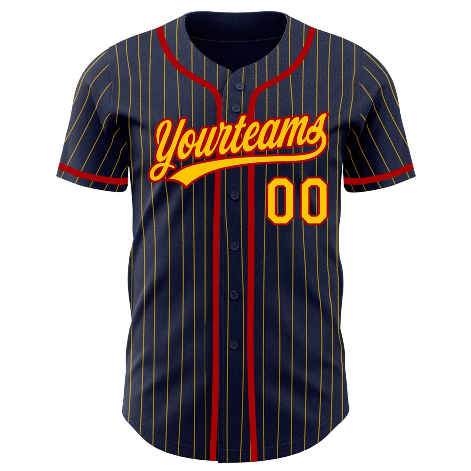 Custom Navy Yellow Pinstripe Red Authentic Baseball Jersey baseball jersey product view 2