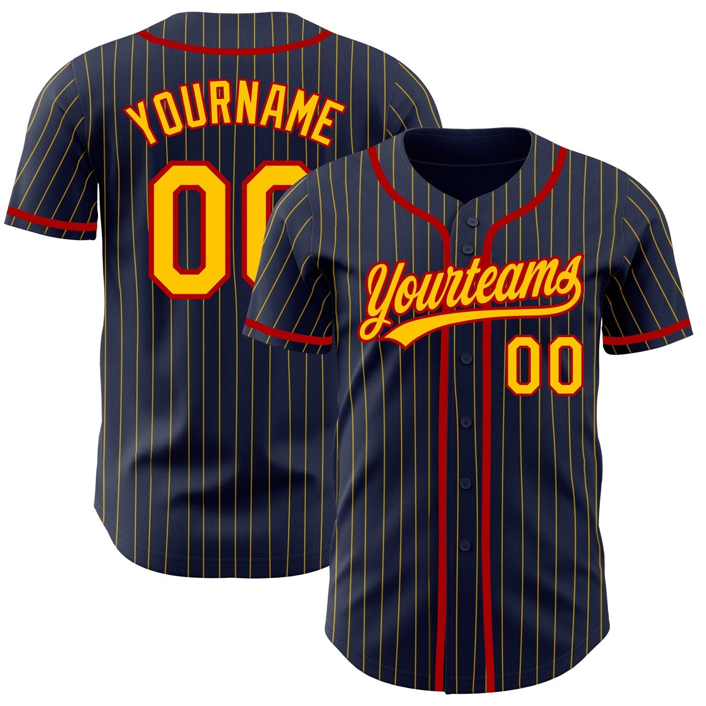 Custom Navy Yellow Pinstripe Red Authentic Baseball Jersey baseball jersey product view 1