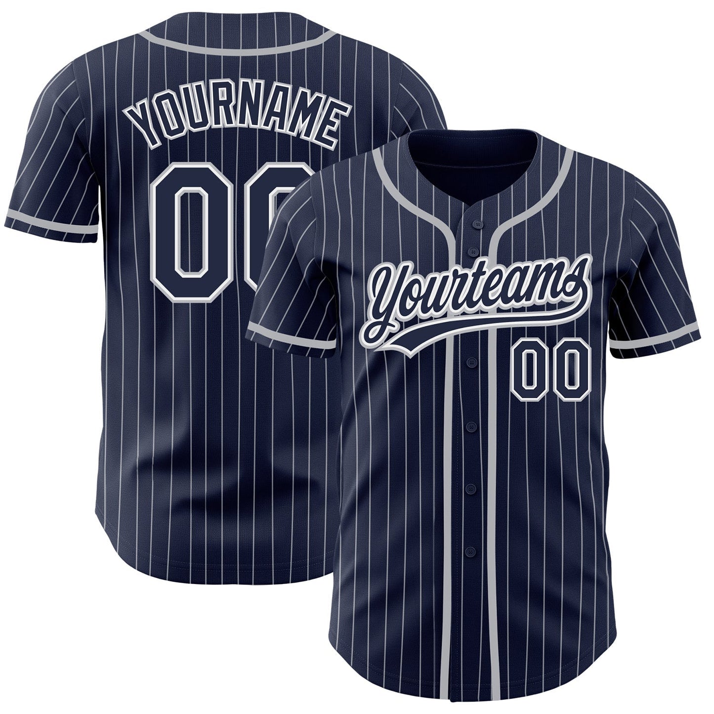 Custom Navy White Pinstripe Gray Authentic Baseball Jersey baseball jersey product view 1