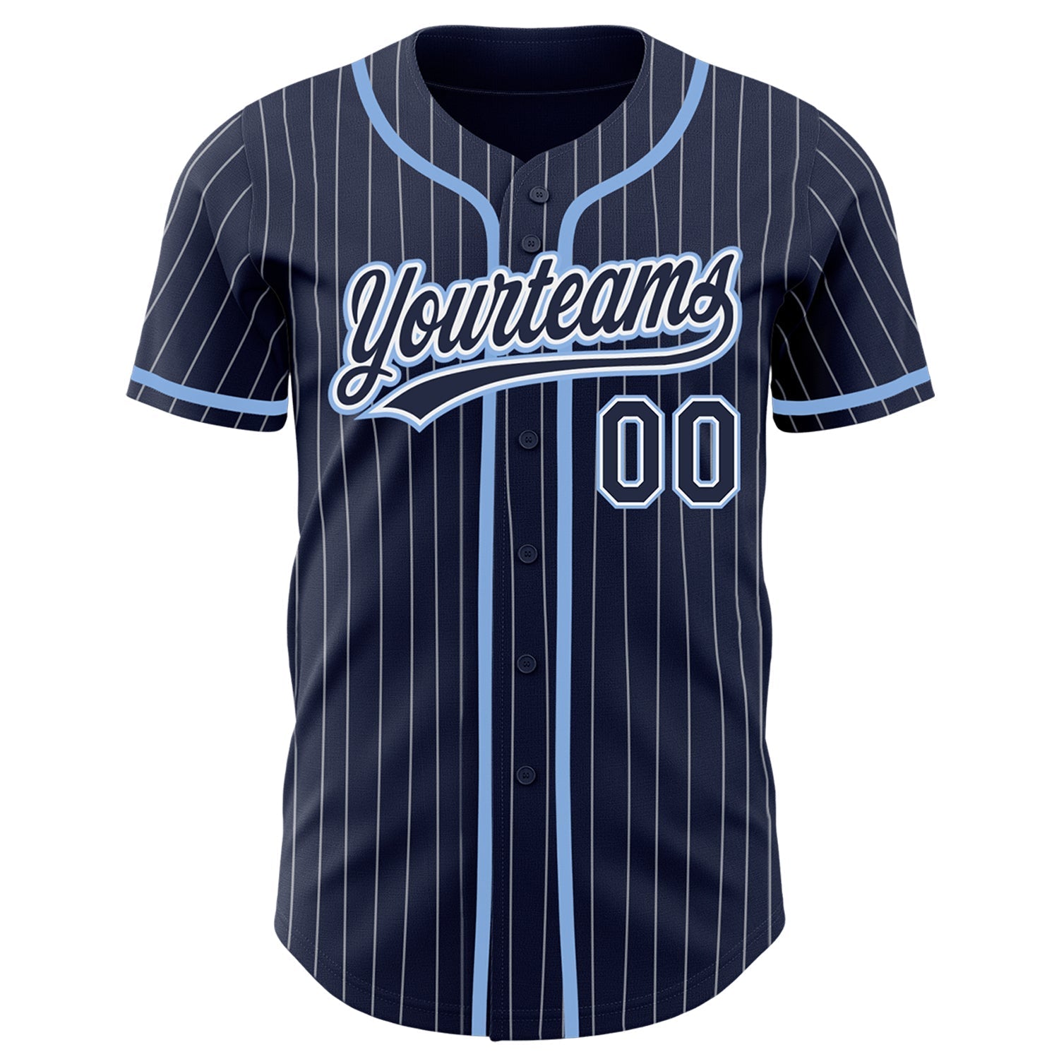 Custom Navy White Pinstripe Light Blue Authentic Baseball Jersey baseball jersey product view 2