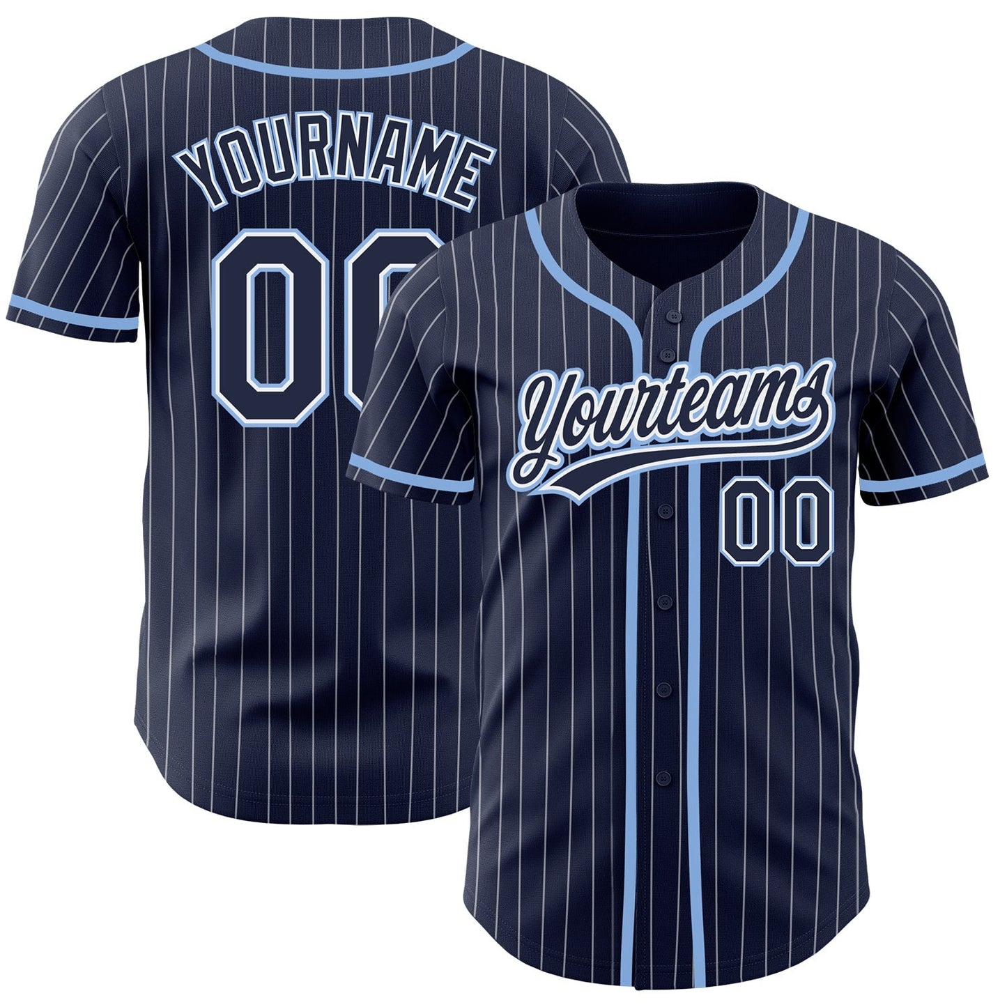 Custom Navy White Pinstripe Light Blue Authentic Baseball Jersey baseball jersey product view 1