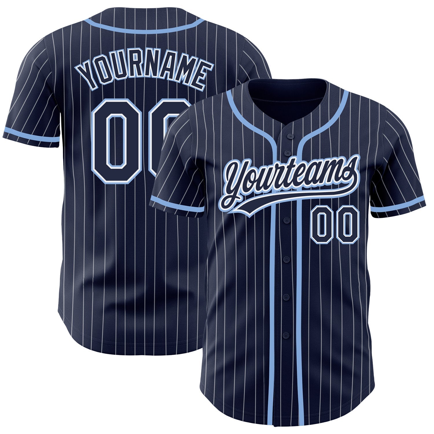 Custom Navy White Pinstripe Light Blue Authentic Baseball Jersey baseball jersey product view 1