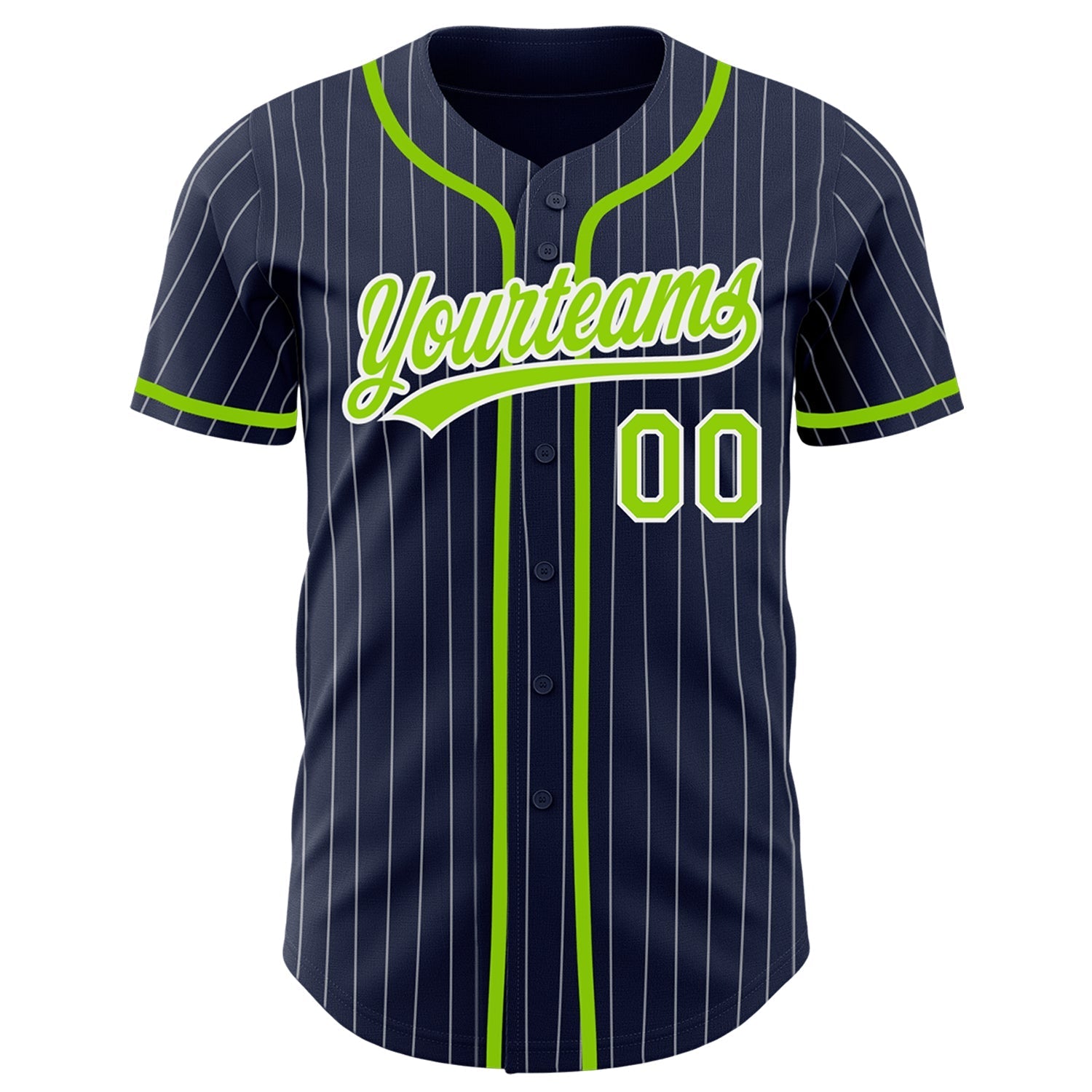 Custom Navy White Pinstripe Neon Green Authentic Baseball Jersey baseball jersey product view 2