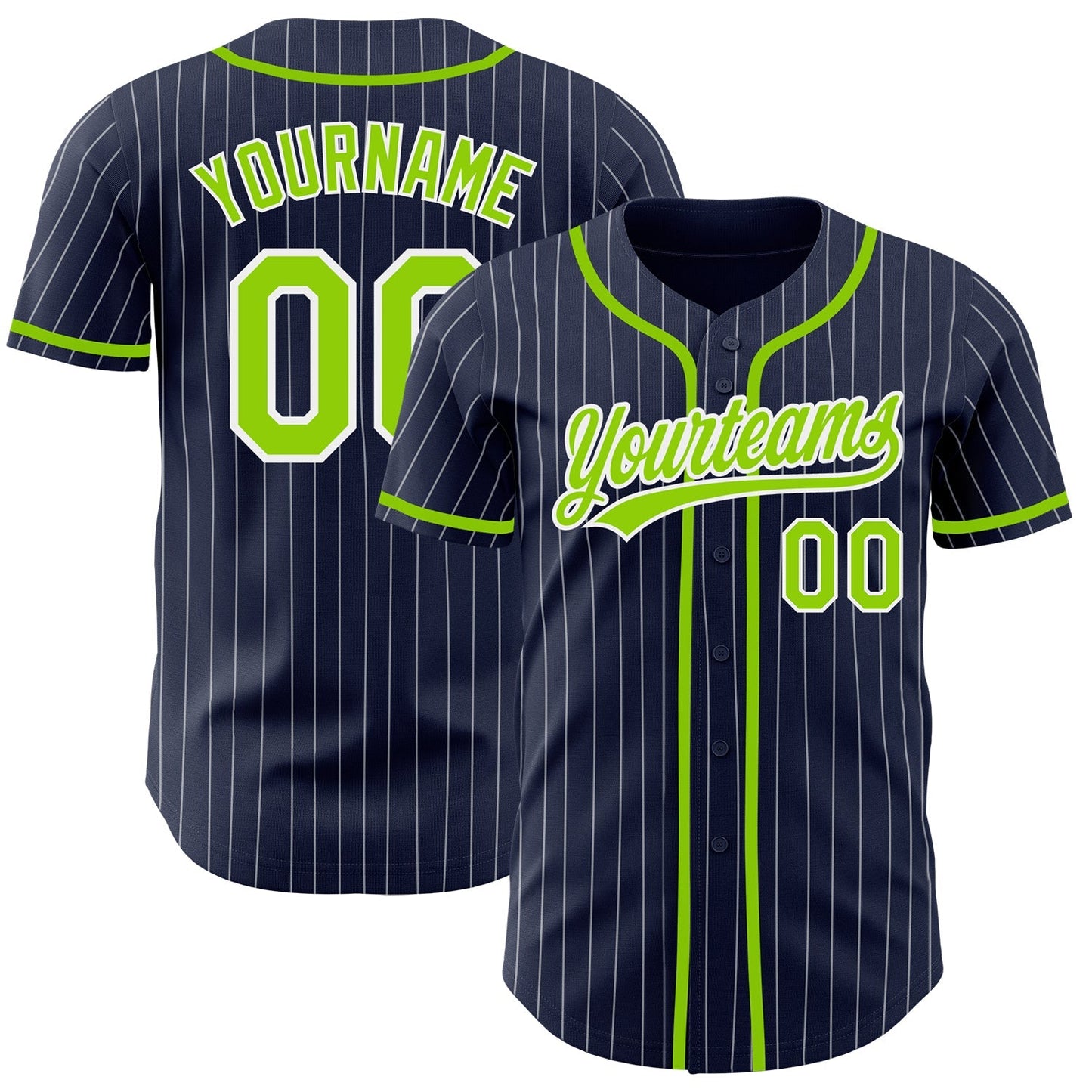 Custom Navy White Pinstripe Neon Green Authentic Baseball Jersey baseball jersey product view 1