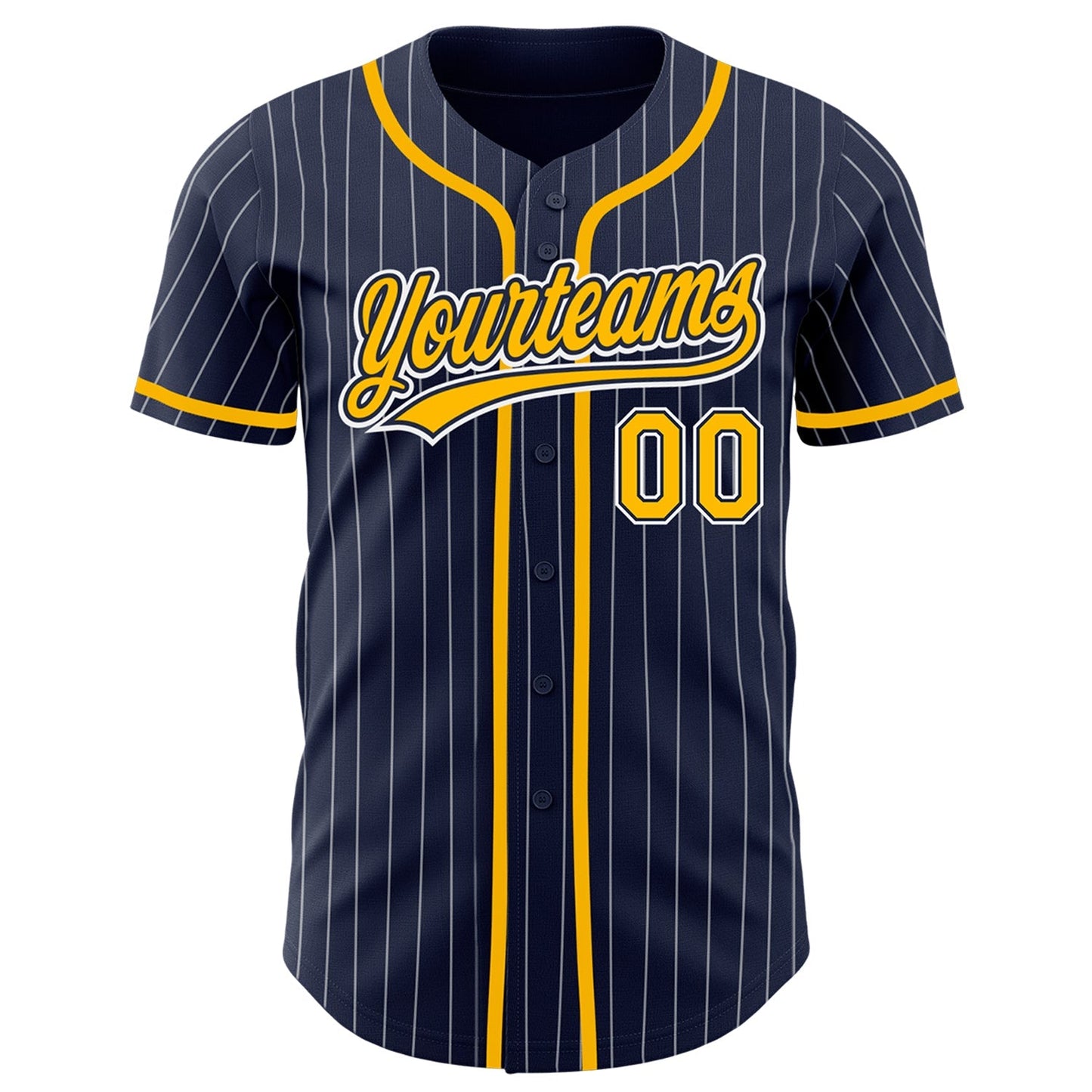 Custom Navy White Pinstripe Gold Authentic Baseball Jersey baseball jersey product view 2