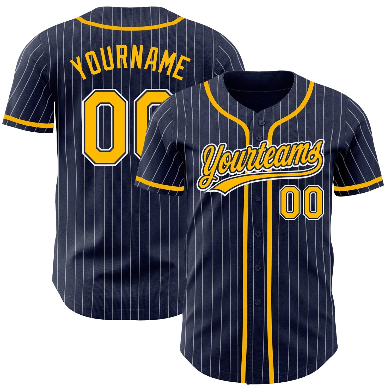 Custom Navy White Pinstripe Gold Authentic Baseball Jersey baseball jersey product view 1