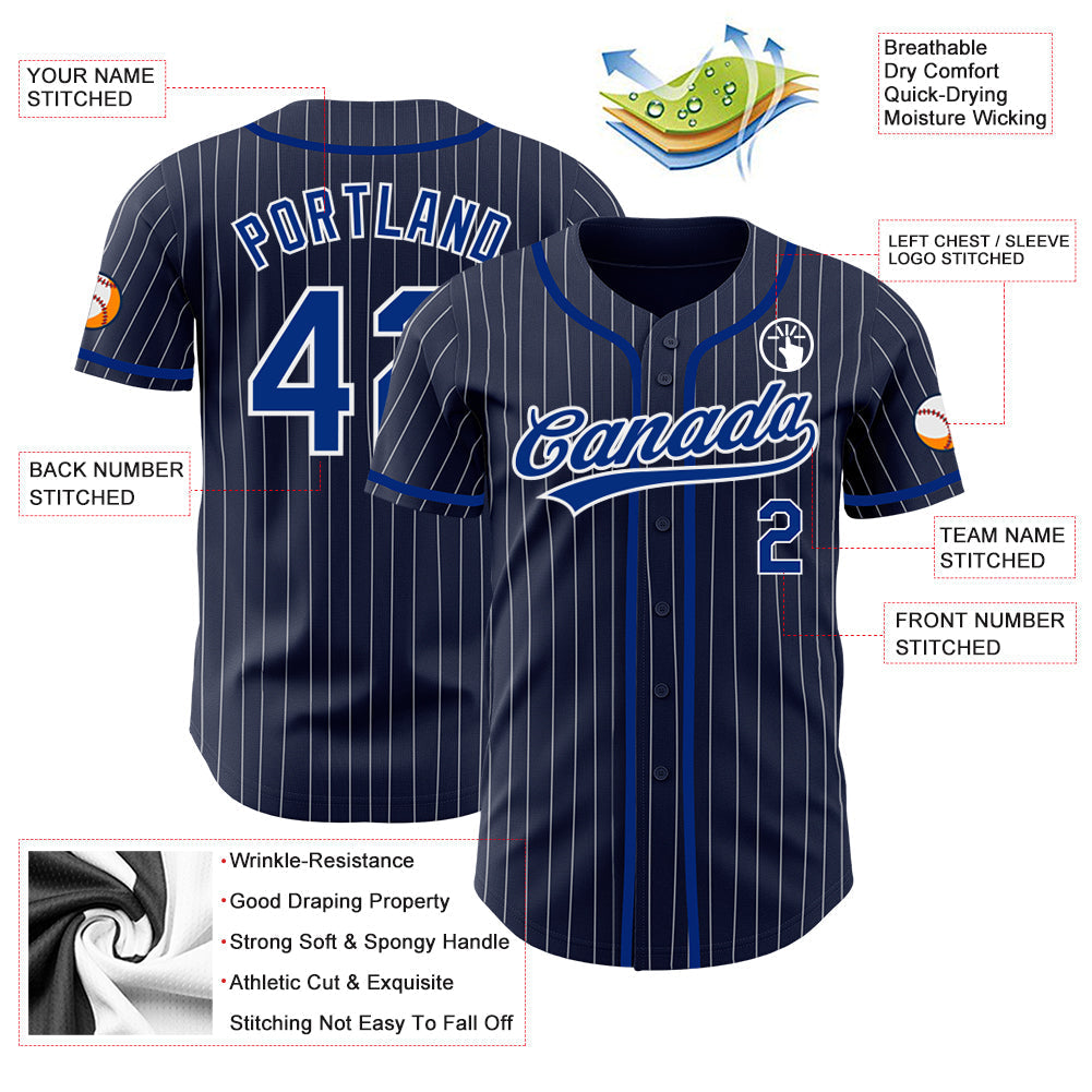 Custom Navy White Pinstripe Royal Authentic Baseball Jersey baseball jersey product view 3