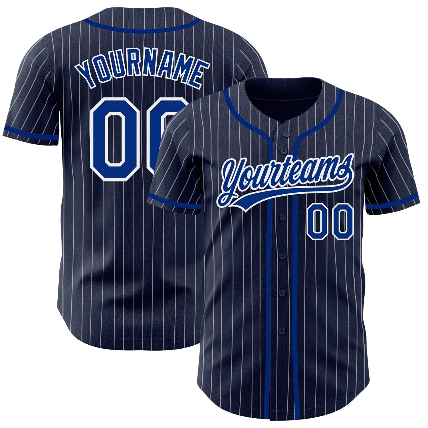 Custom Navy White Pinstripe Royal Authentic Baseball Jersey baseball jersey product view 1