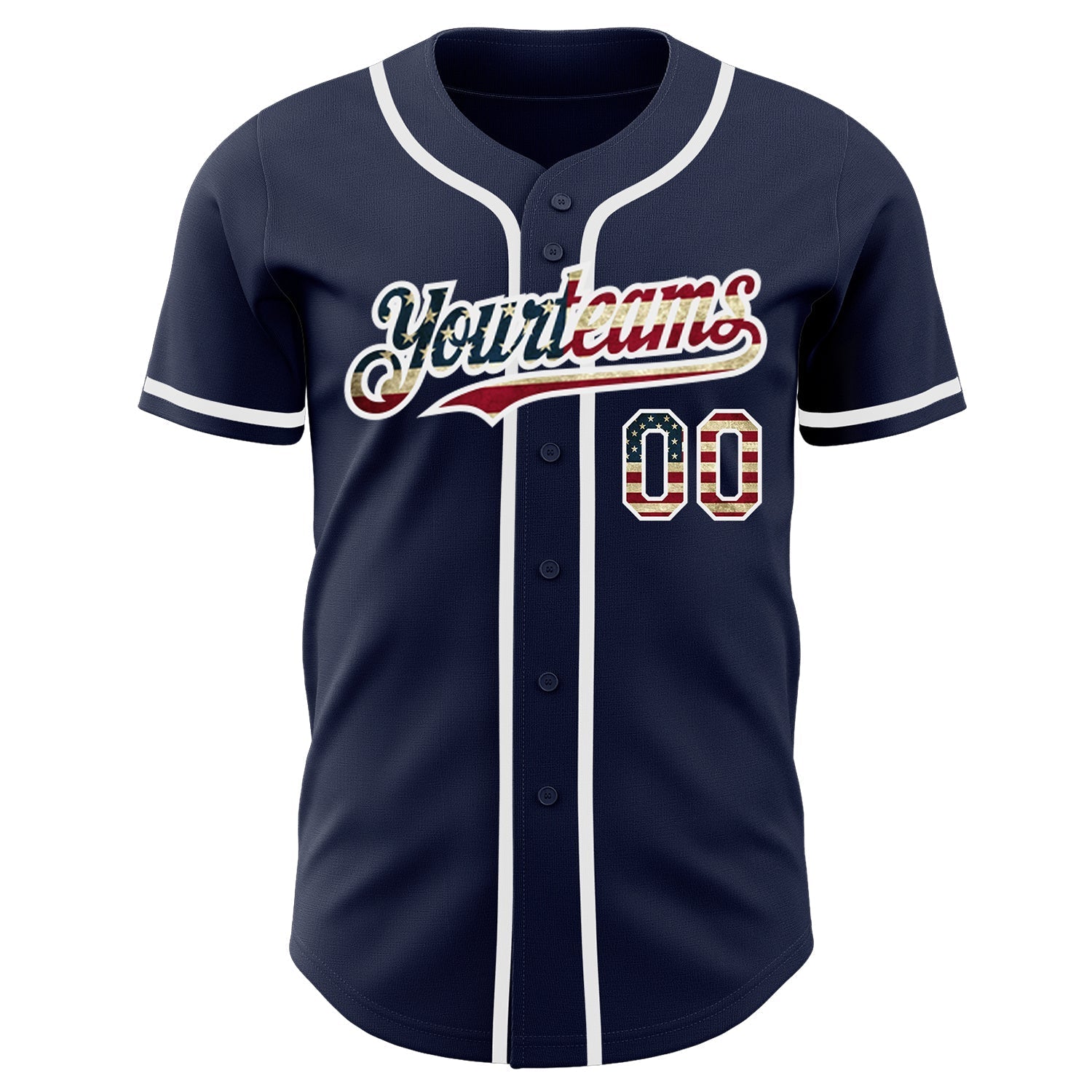 Custom Navy Vintage USA Flag-White Authentic Baseball Jersey baseball jersey product view 3