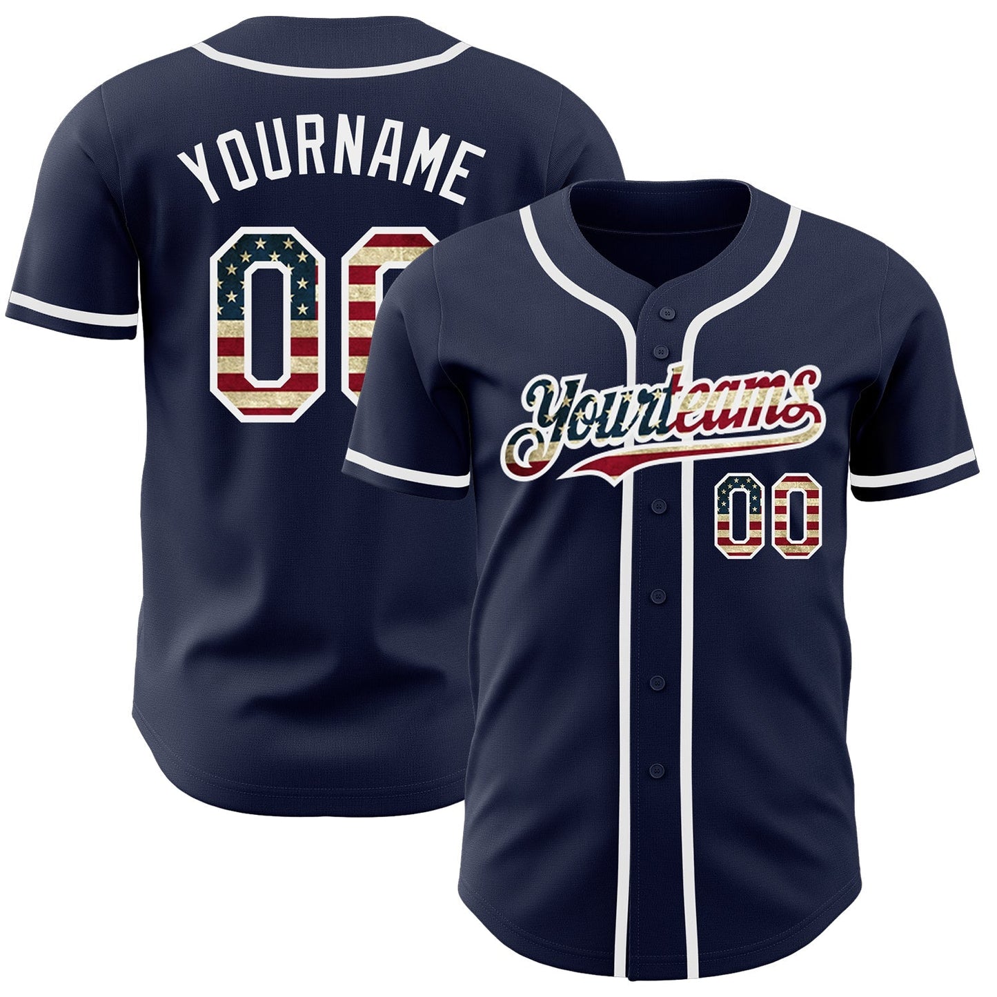 Custom Navy Vintage USA Flag-White Authentic Baseball Jersey baseball jersey product view 1